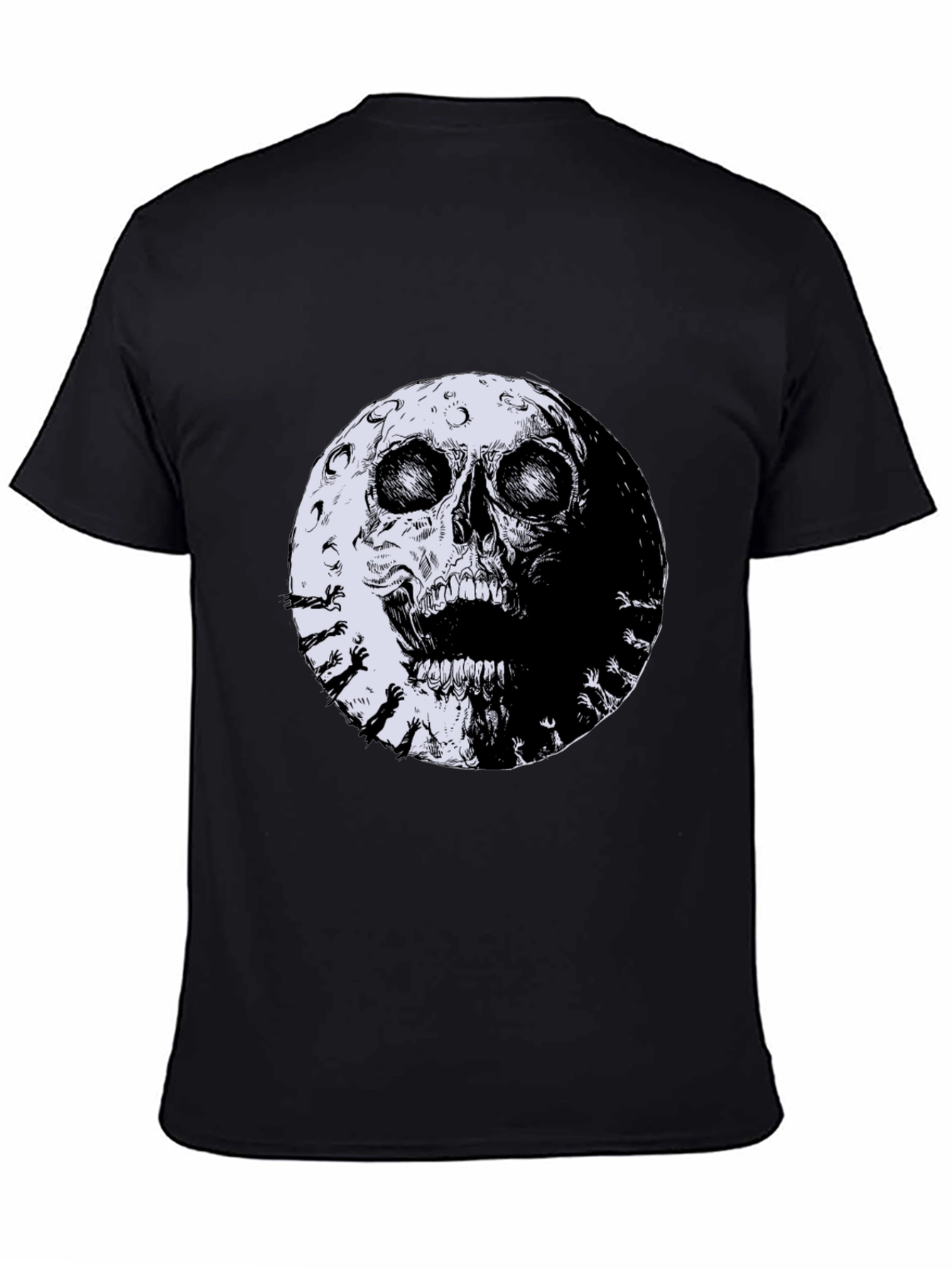 Skull Moon Graphic Tee - Black Cotton T-Shirt
