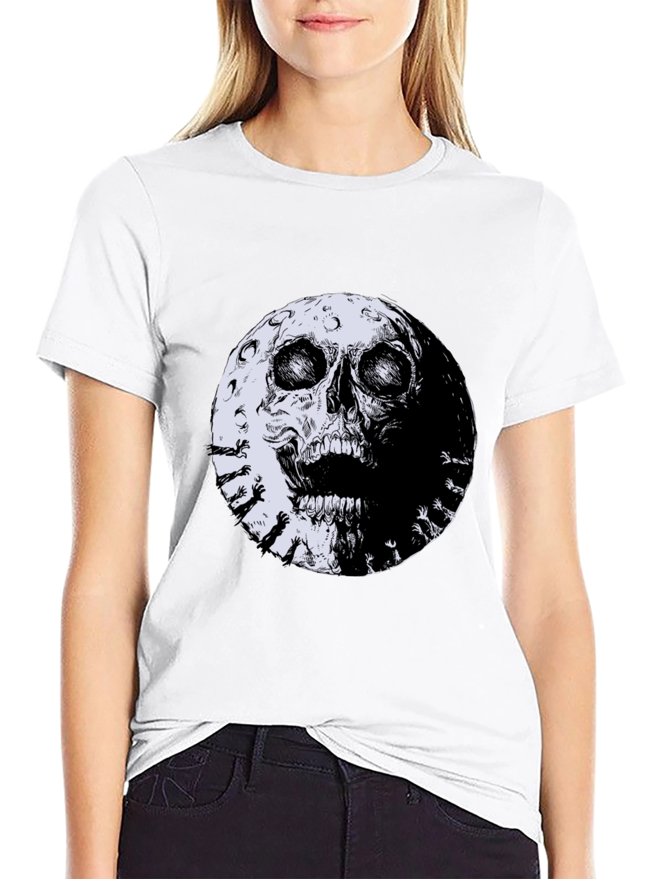 Skull Moon Graphic Tee - Black Cotton T-Shirt