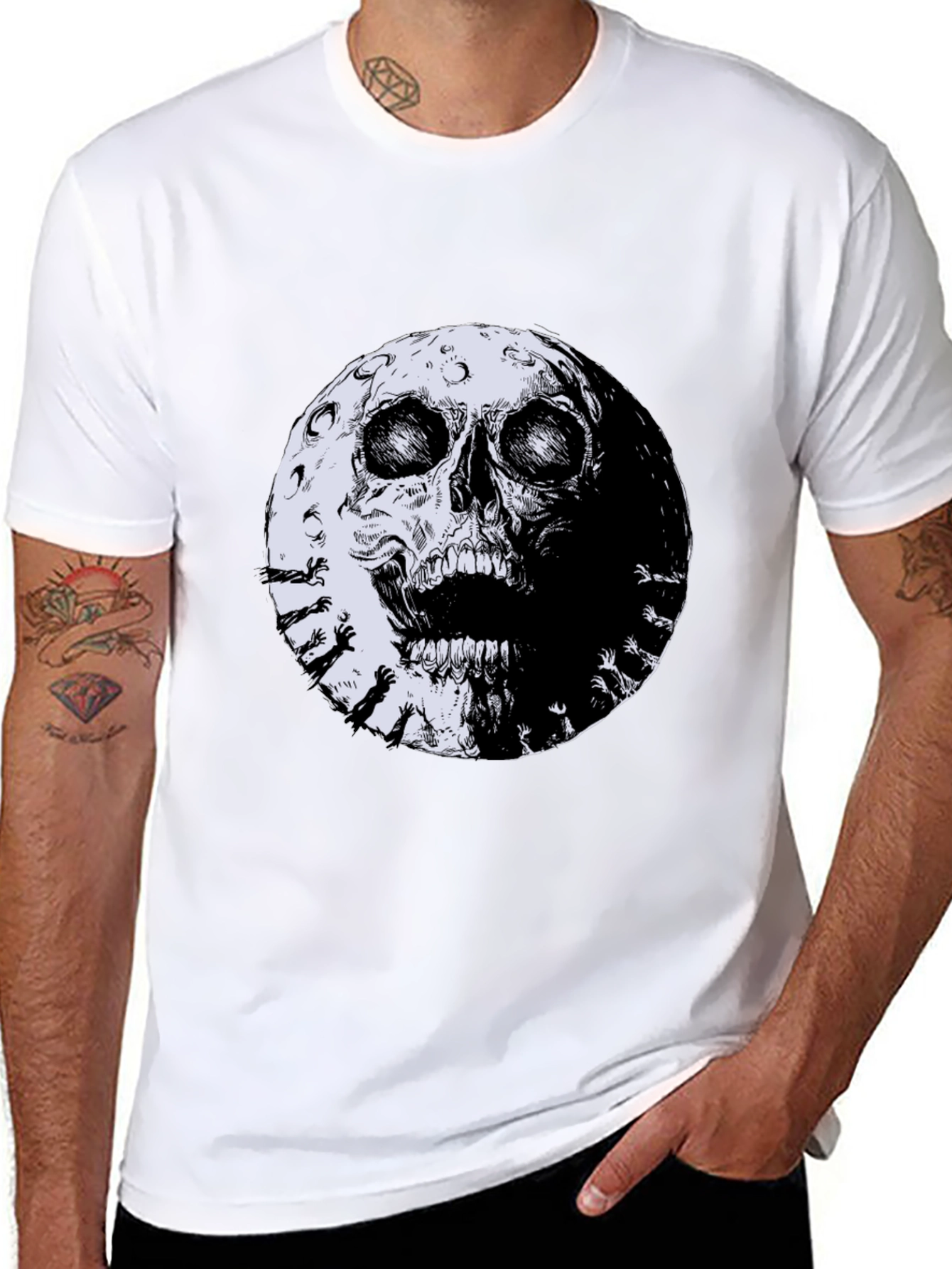 Skull Moon Graphic Tee - Black Cotton T-Shirt