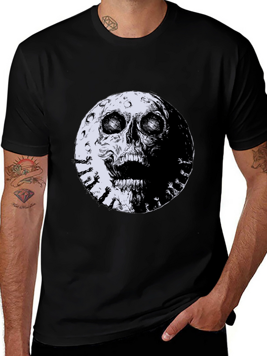 Skull Moon Graphic Tee - Black Cotton T-Shirt
