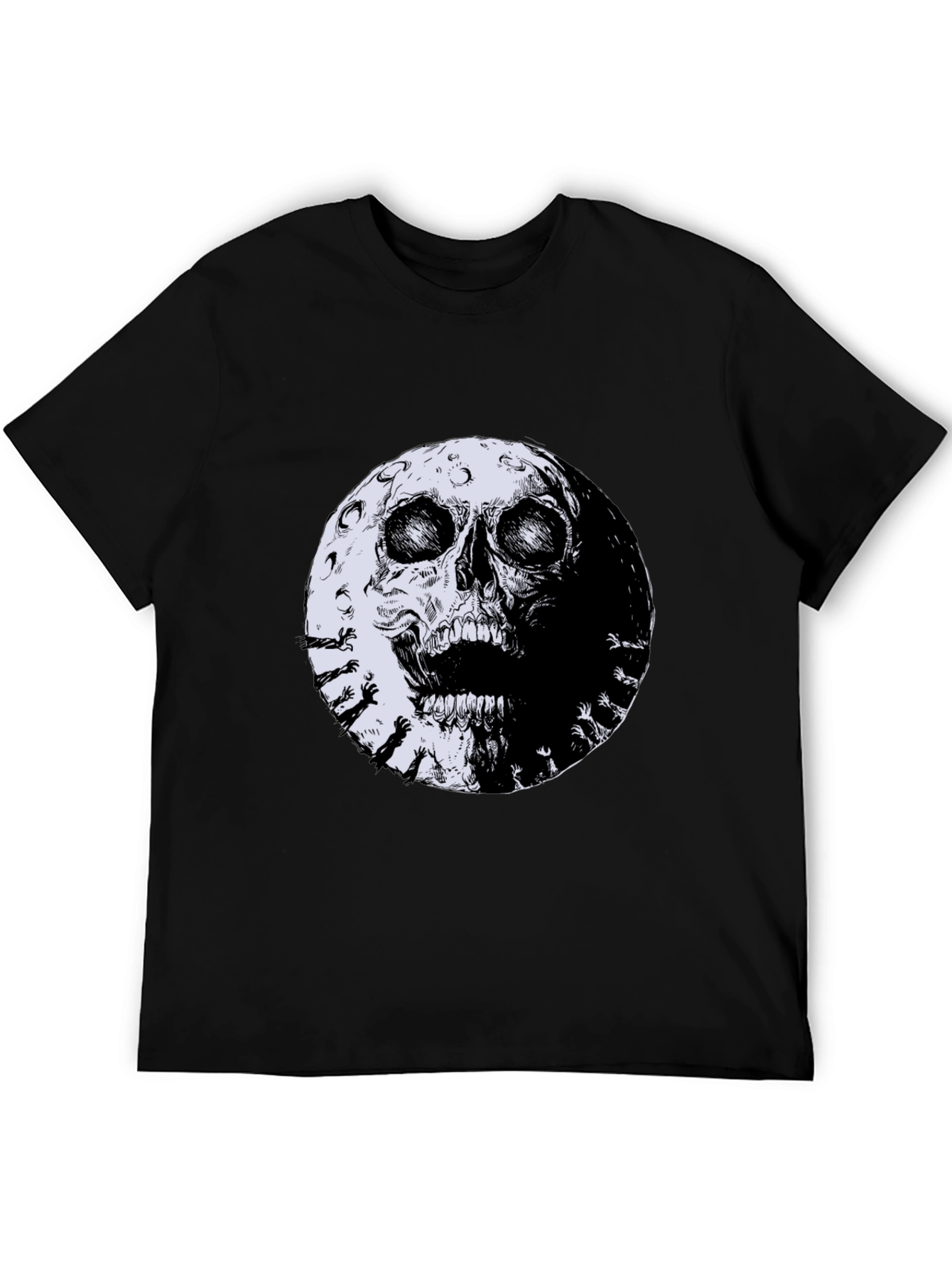 Skull Moon Graphic Tee - Black Cotton T-Shirt