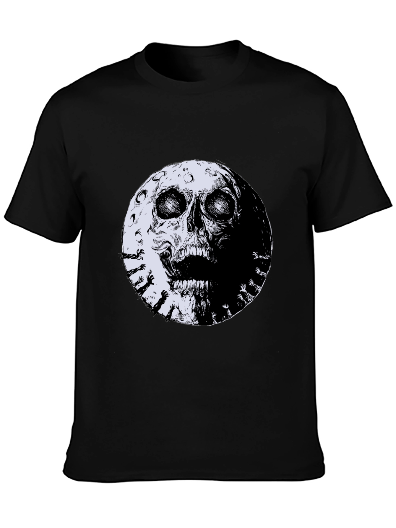 Skull Moon Graphic Tee - Black Cotton T-Shirt