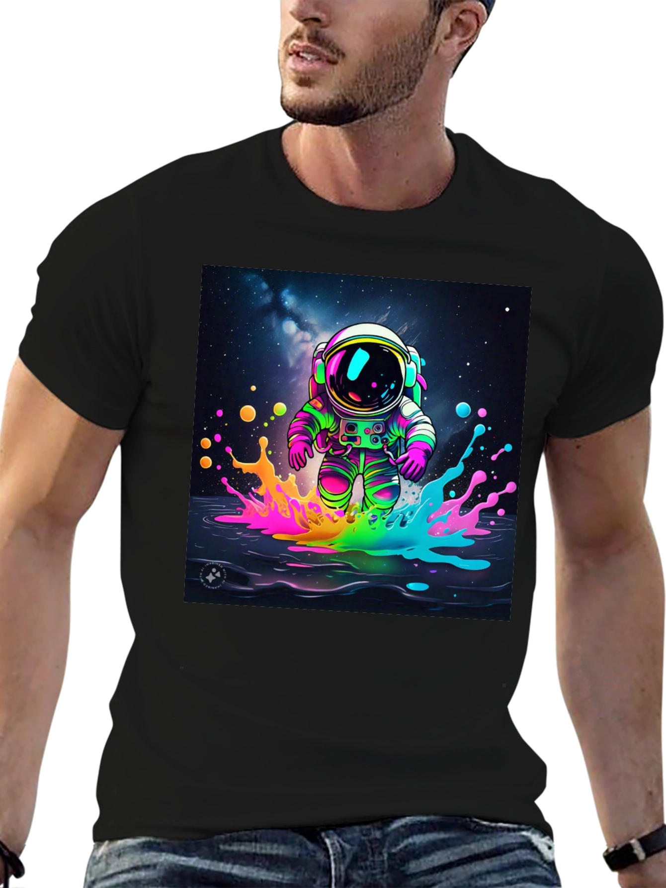 Astronaut Splash T-Shirt - Vibrant Space Art Tee