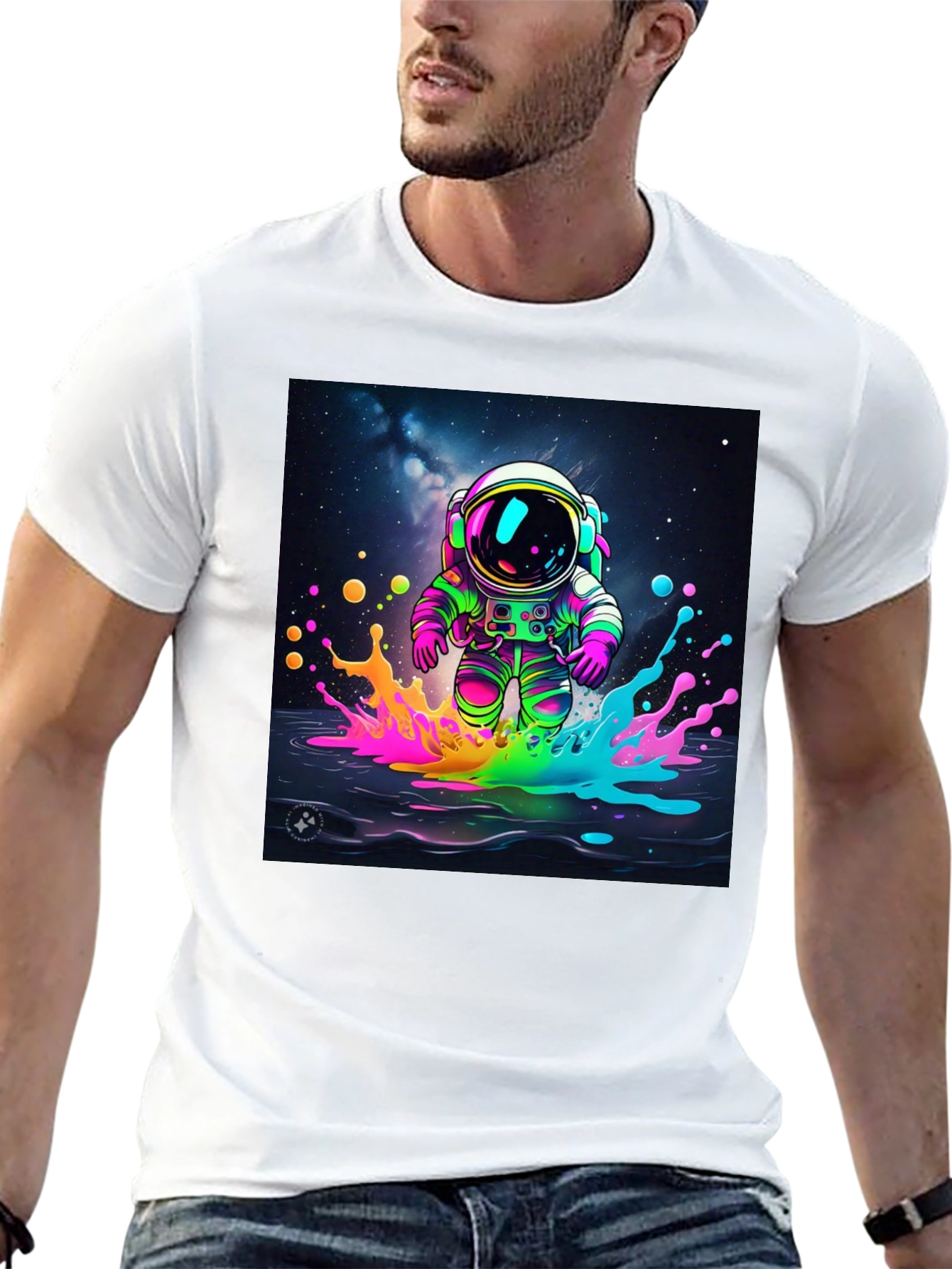 Astronaut Splash T-Shirt - Vibrant Space Art Tee
