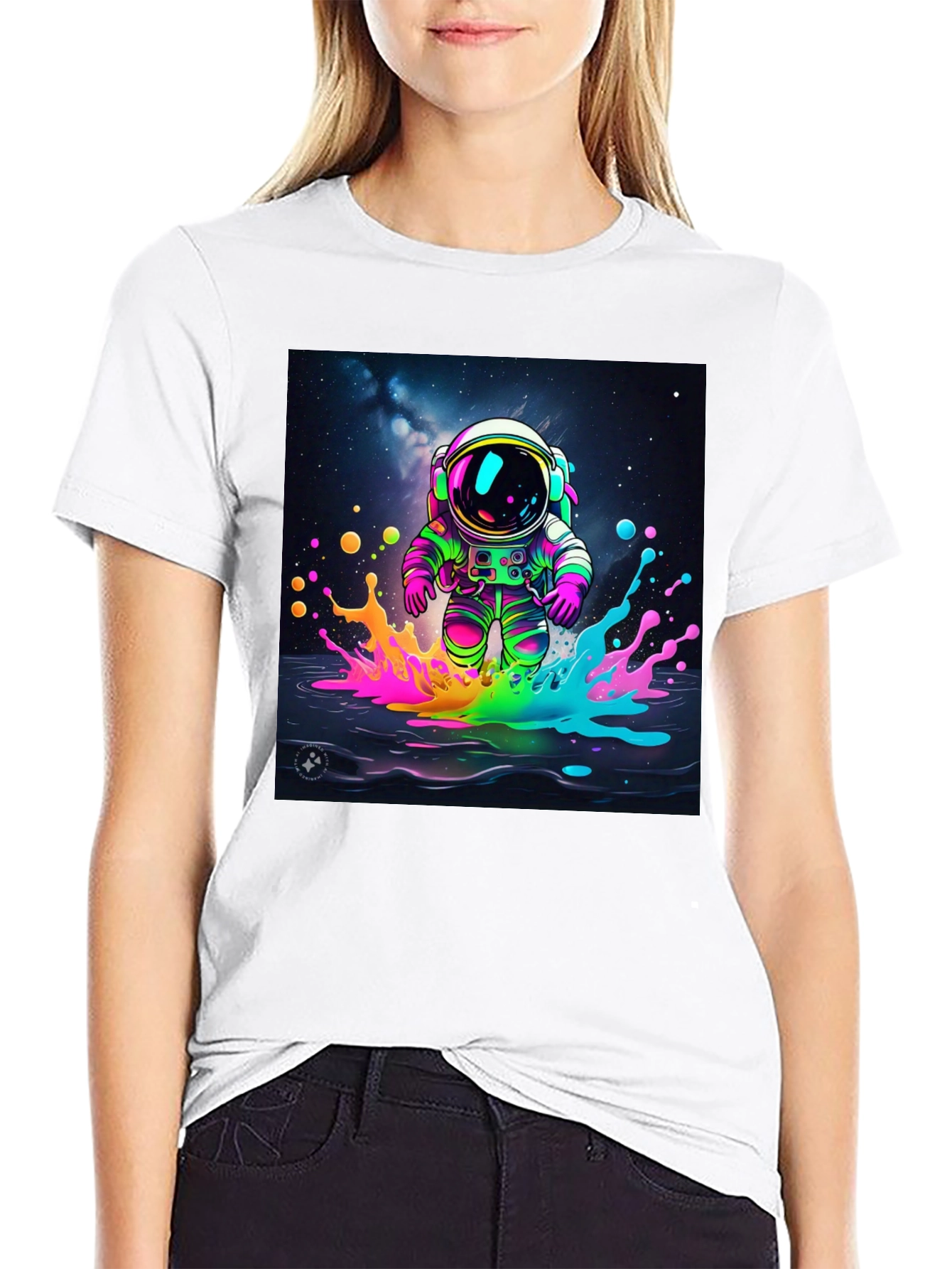 Astronaut Splash T-Shirt - Vibrant Space Art Tee