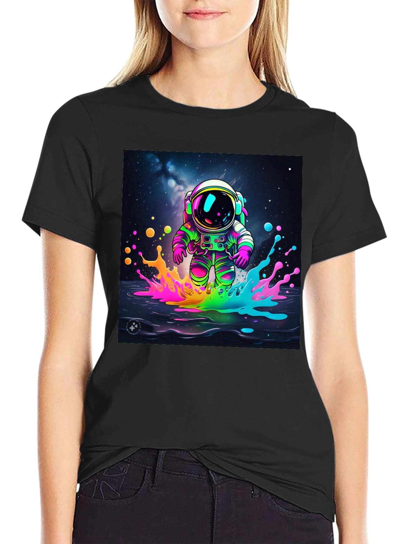 Astronaut Splash T-Shirt - Vibrant Space Art Tee