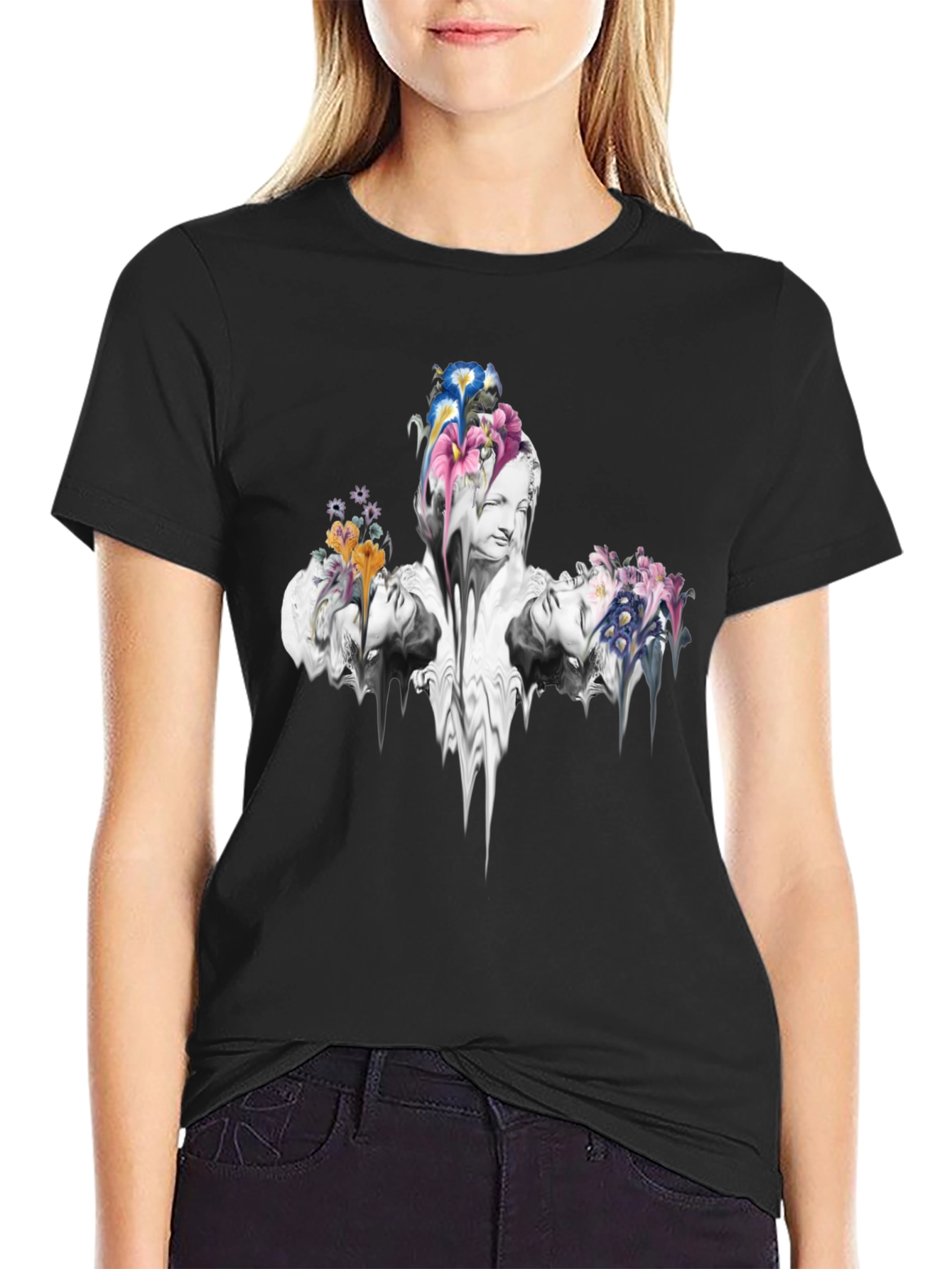 Floral Statue Graphic Tee - Modern Art Shirt