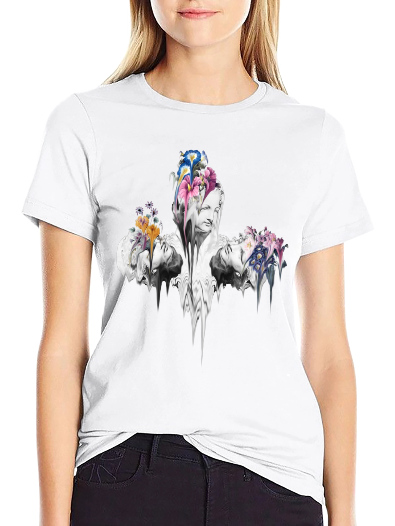 Floral Statue Graphic Tee - Modern Art Shirt