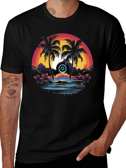 Retro Palm Tree Vinyl Record Graphic Tee