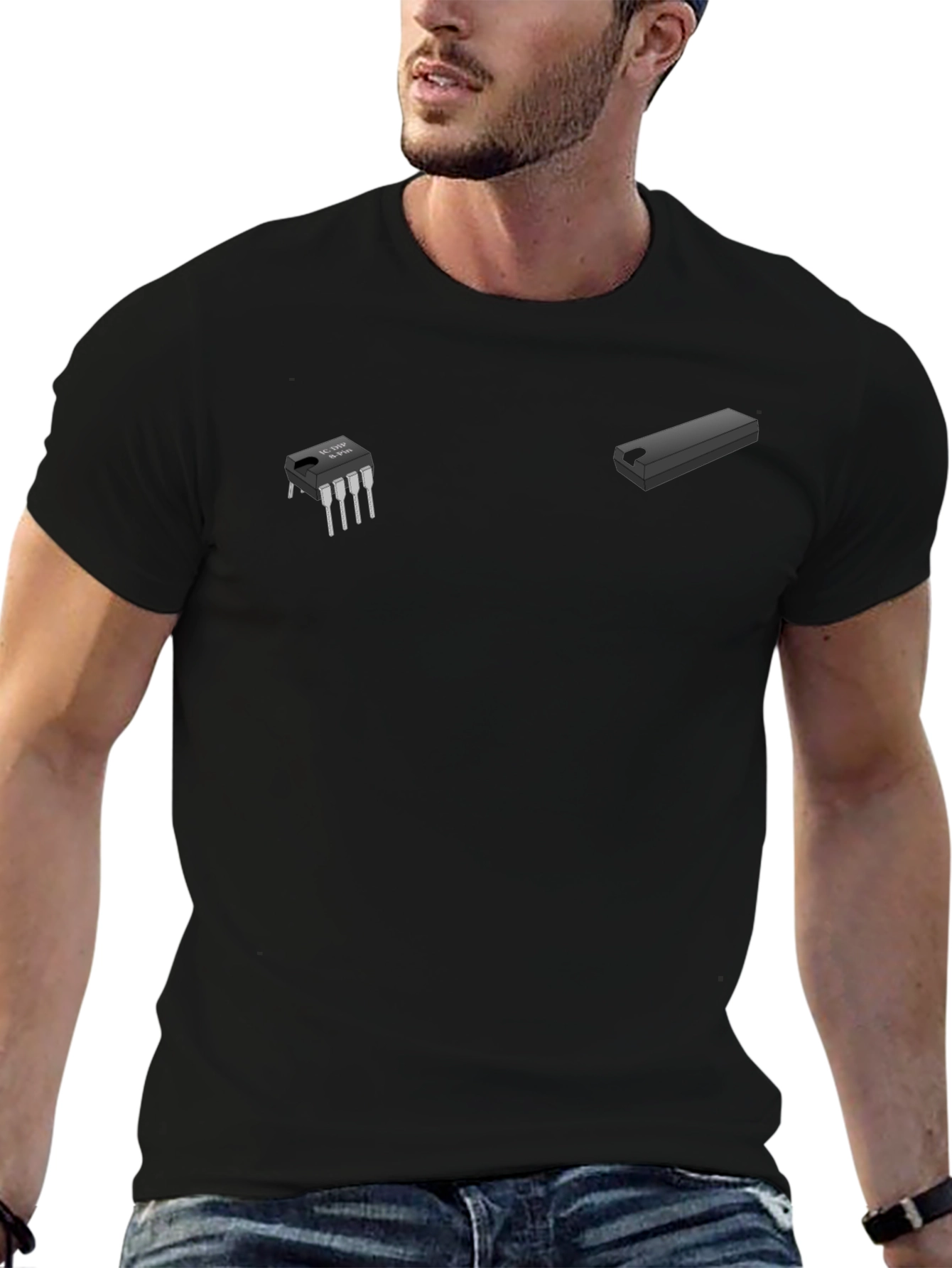 Tech-Themed Black Graphic Tee