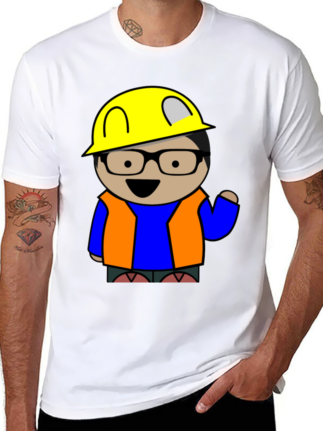 Cartoon Engineer T-Shirt - Construction Worker Tee