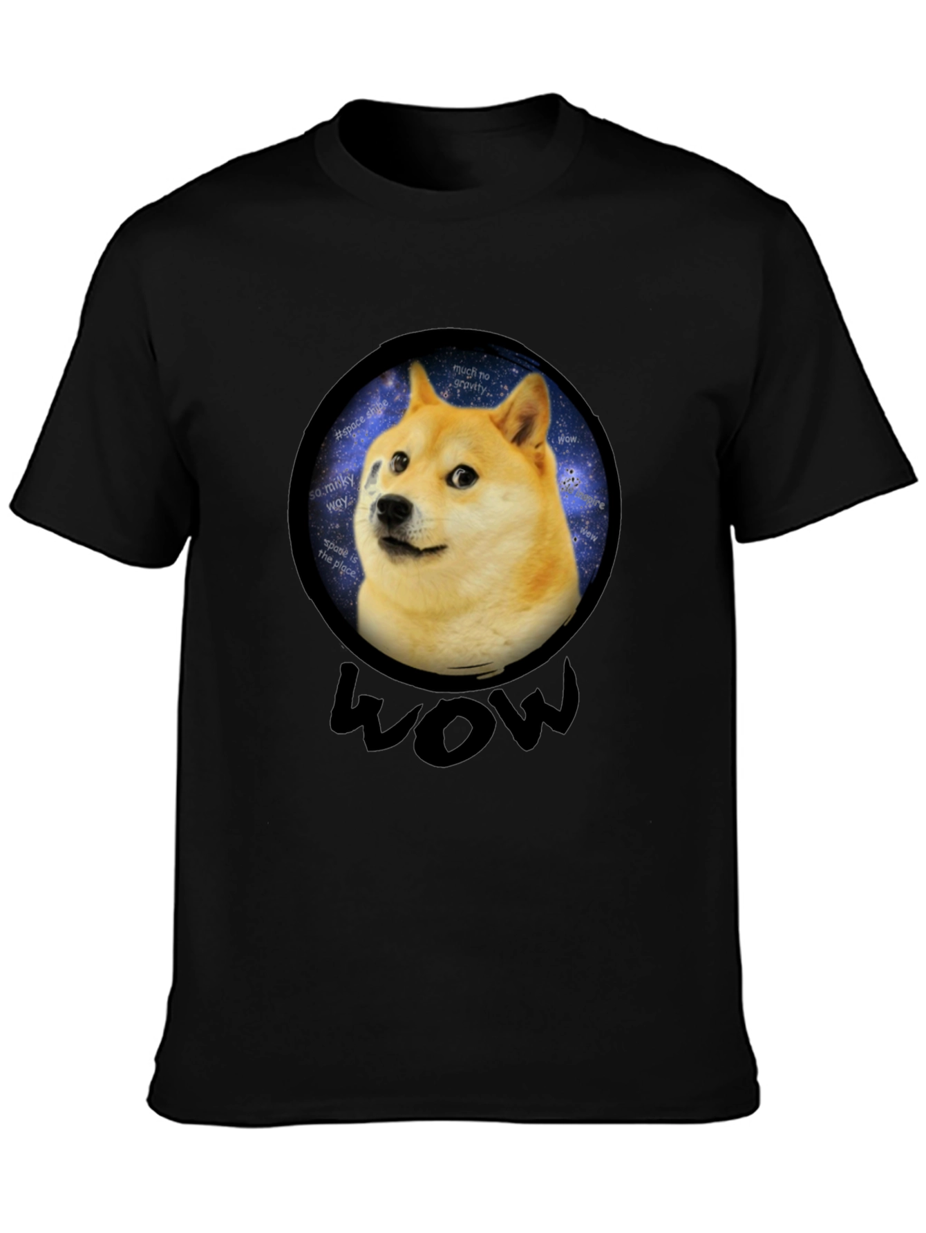 Doge Space Meme Black T-Shirt - Much Wow!