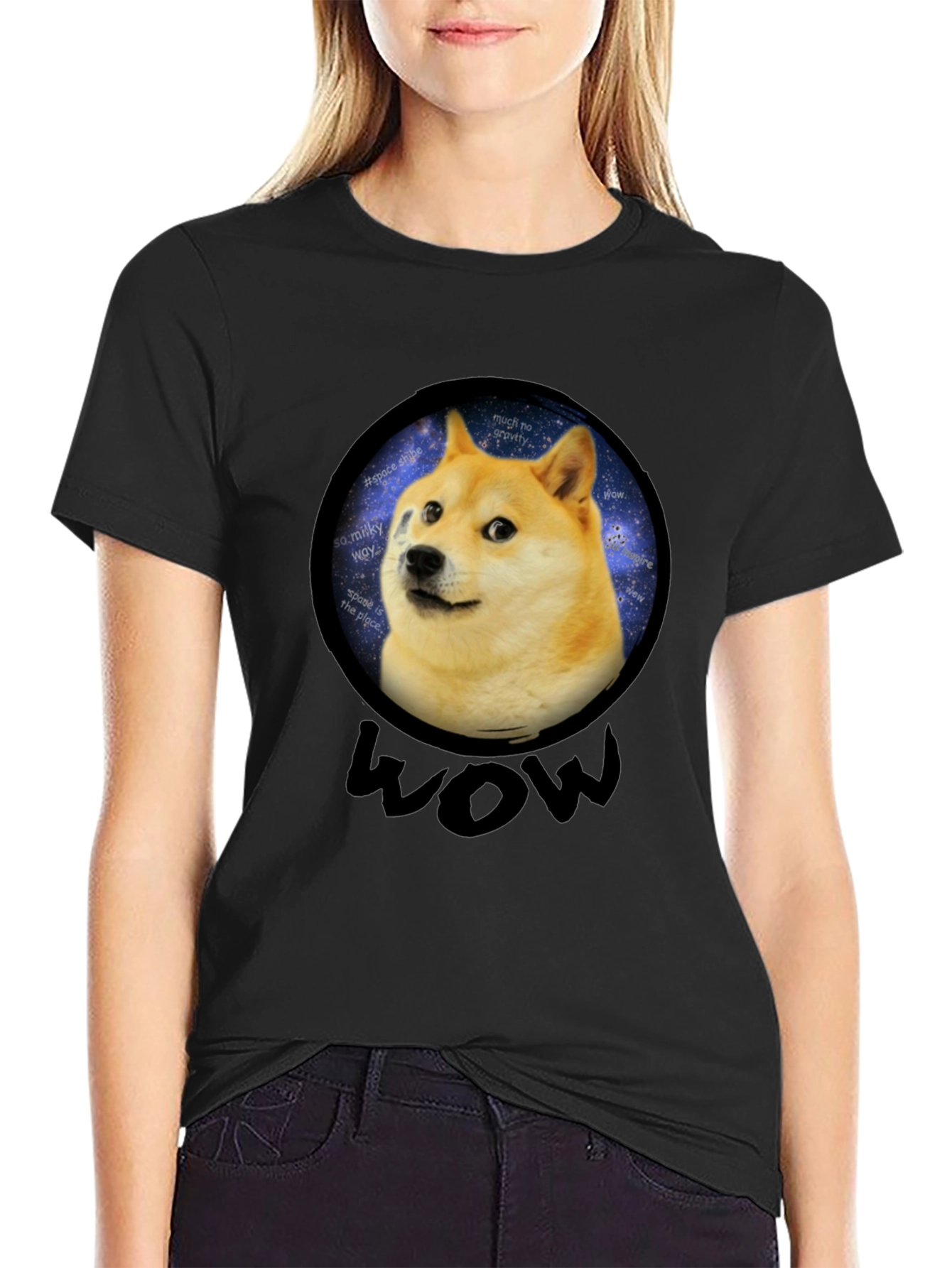 Doge Space Meme Black T-Shirt - Much Wow!
