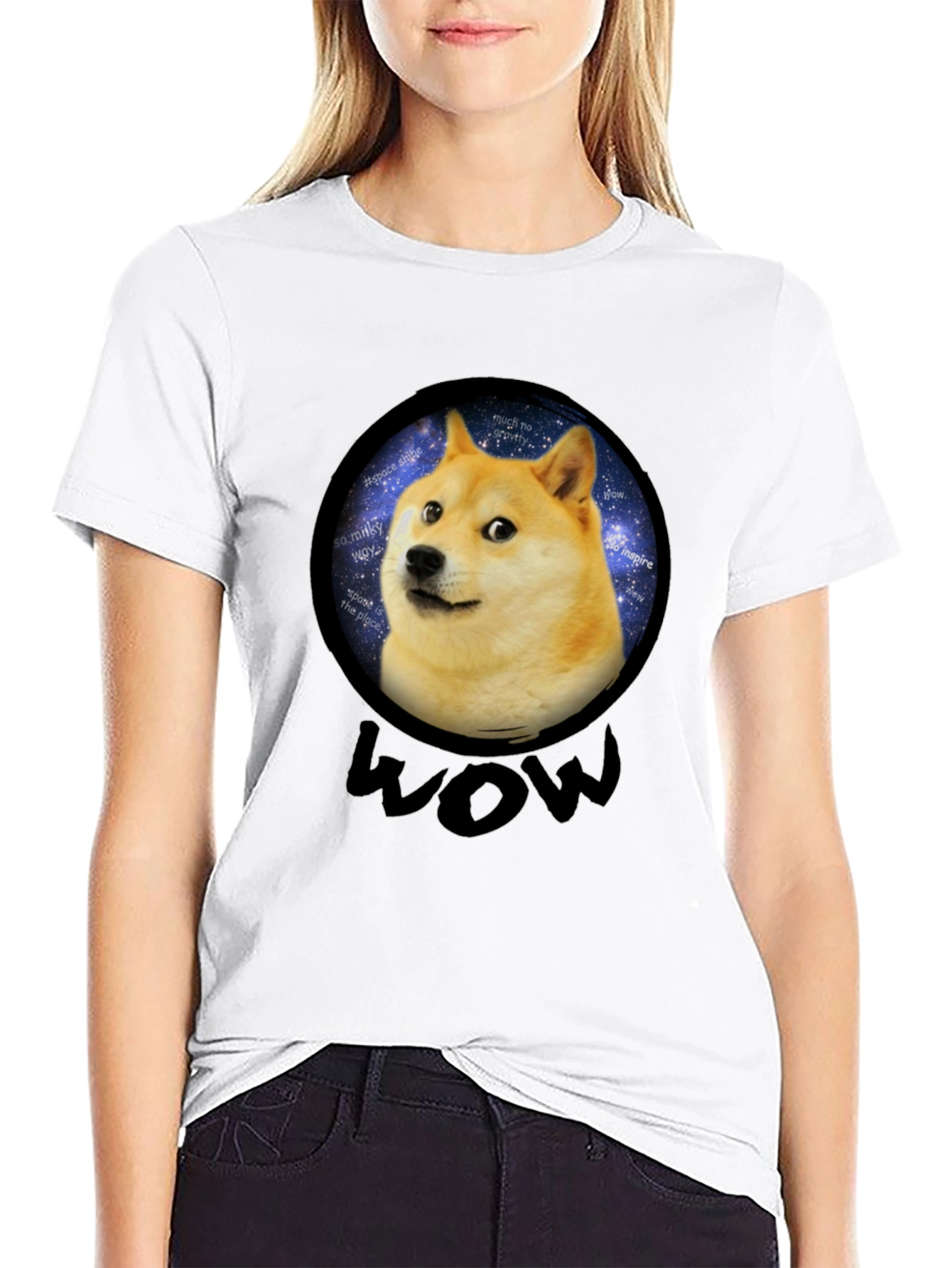 Doge Space Meme Black T-Shirt - Much Wow!
