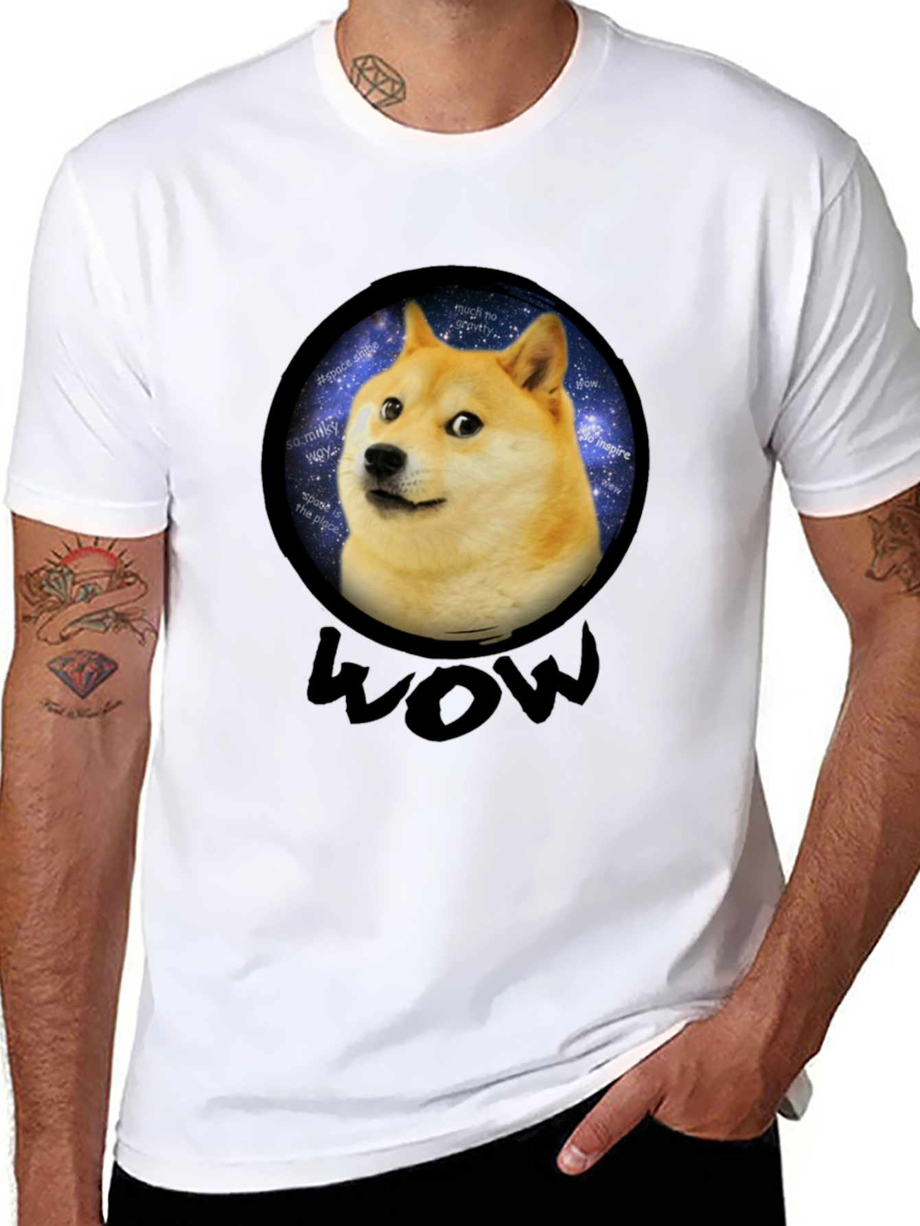 Doge Space Meme Black T-Shirt - Much Wow!