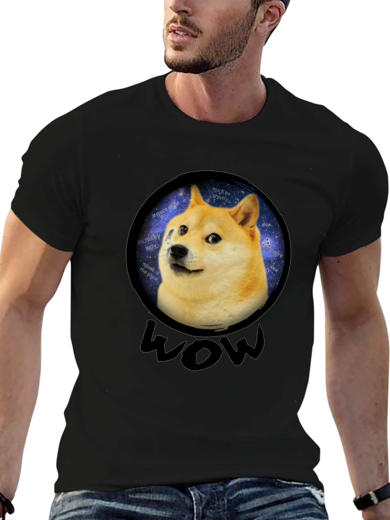 Doge Space Meme Black T-Shirt - Much Wow!