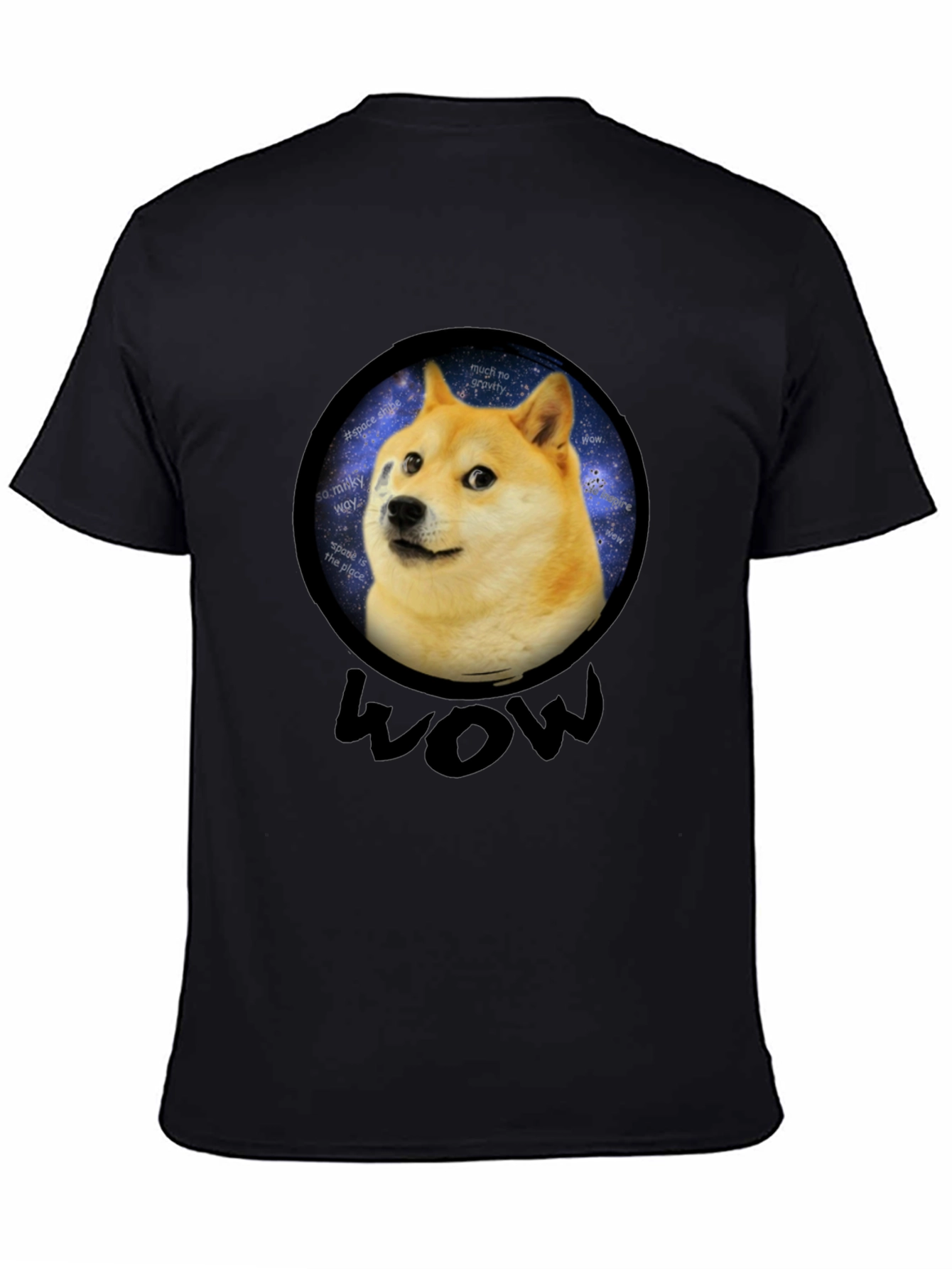 Doge Space Meme Black T-Shirt - Much Wow!