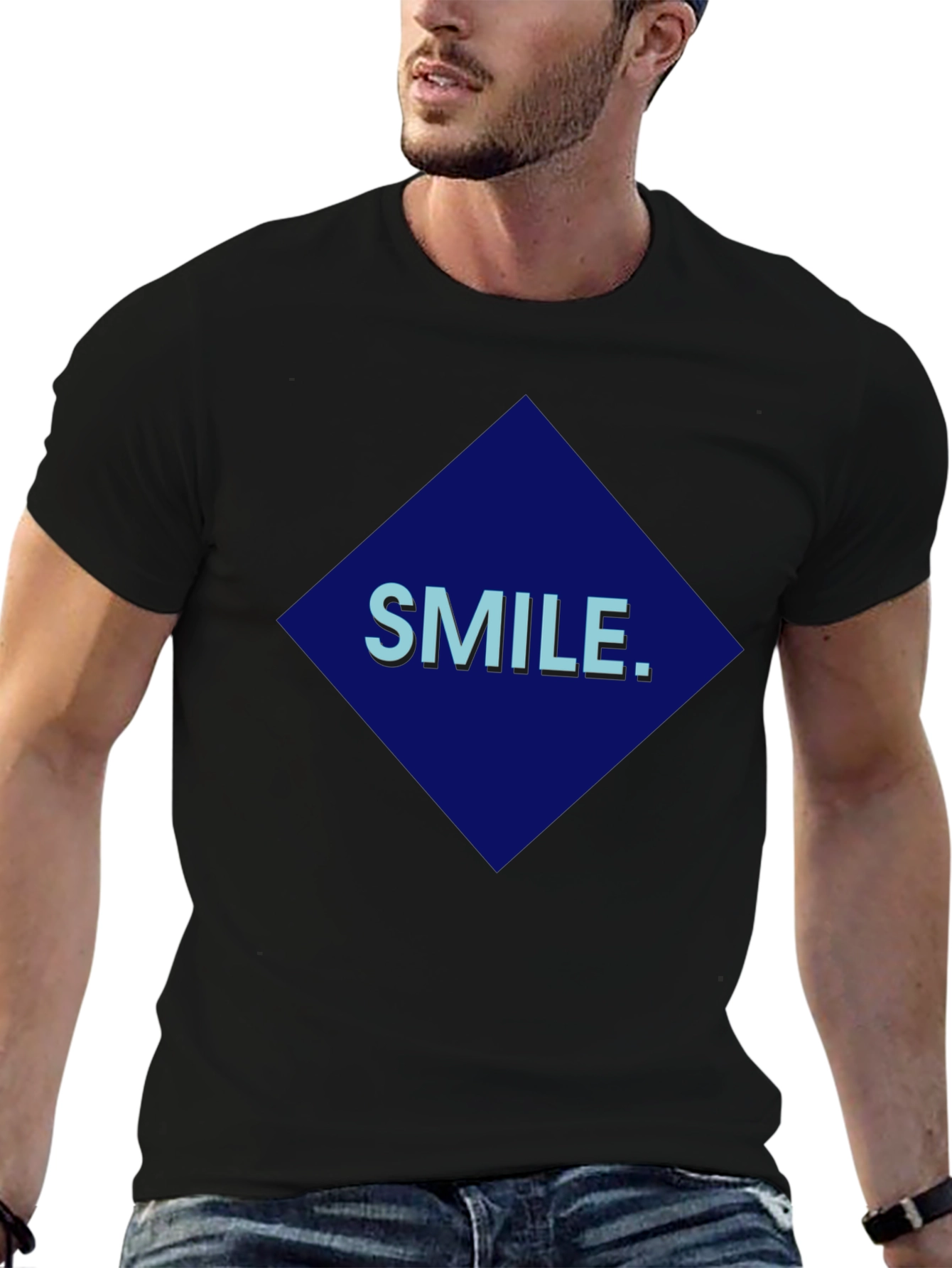 Smile Graphic Print Black T-Shirt