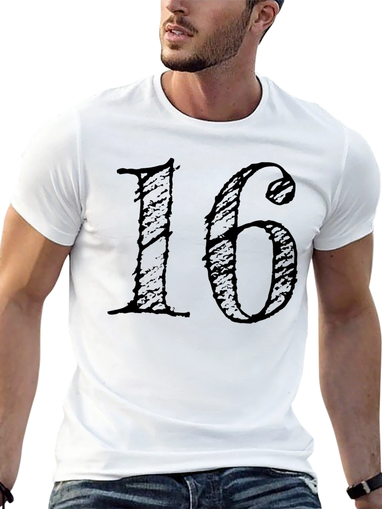 Grunge Number 16 Graphic Tee - Black Cotton Blend
