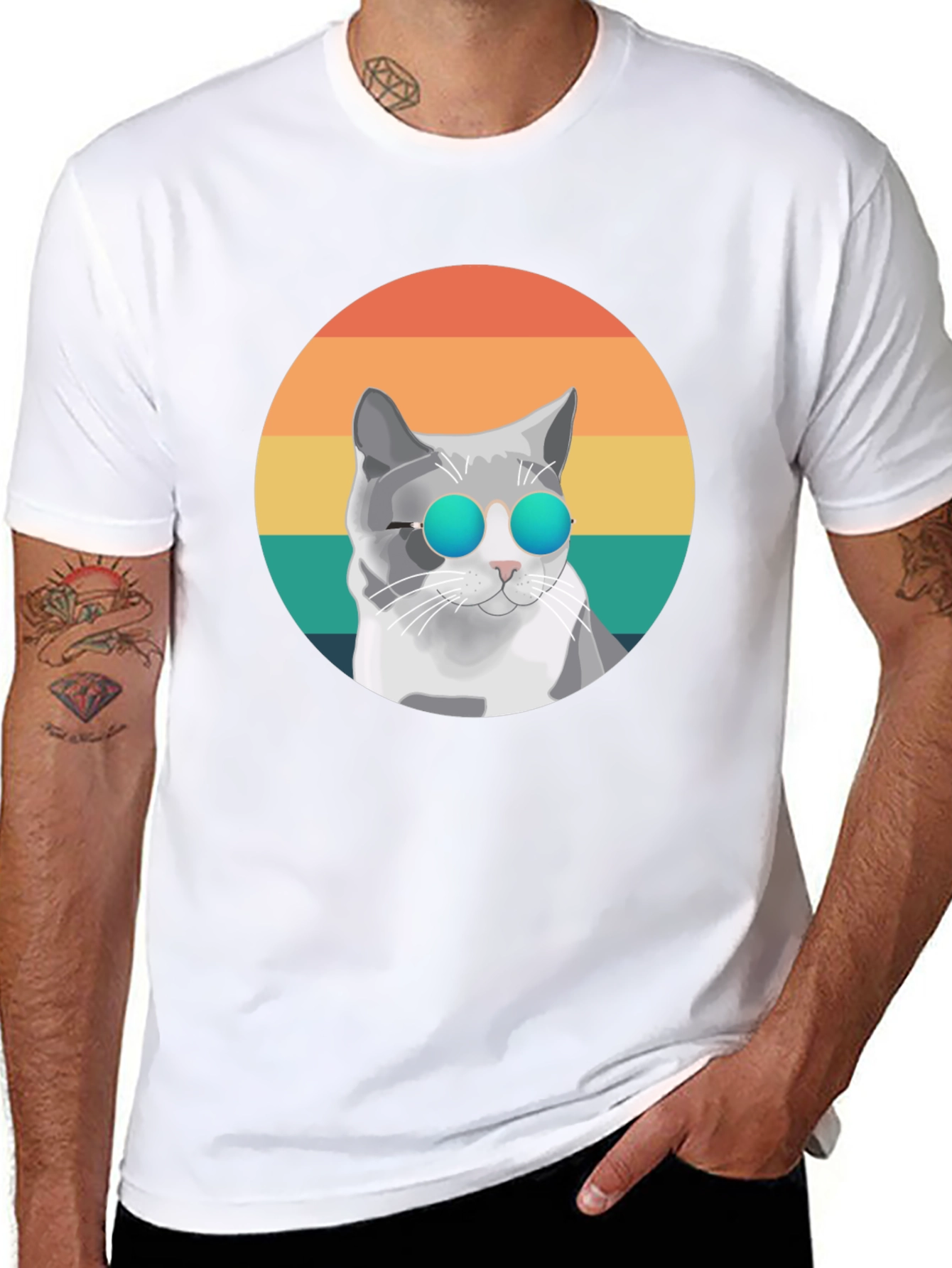 Cool Cat Graphic Tee - Retro Style