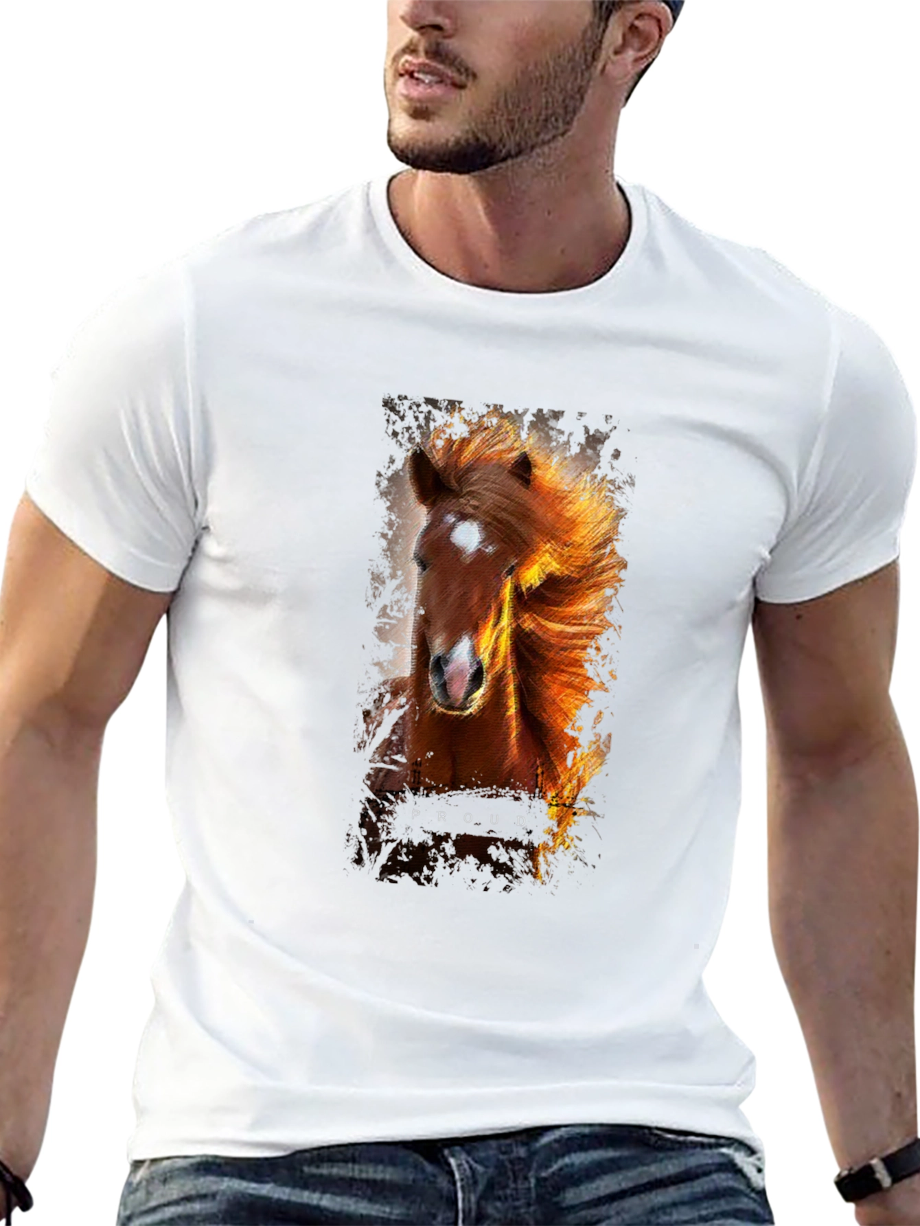 Proud Horse Graphic Print Black T-Shirt