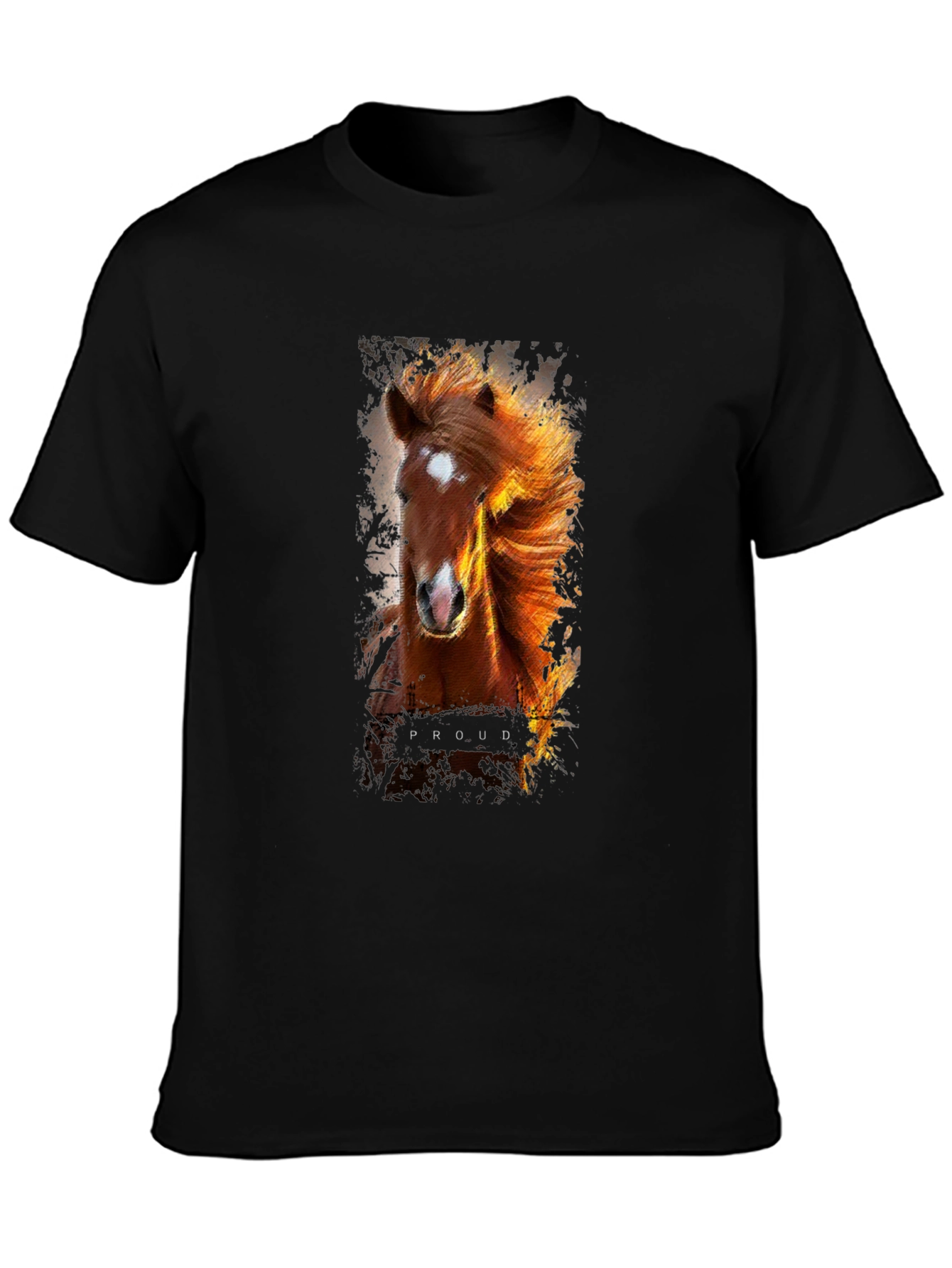 Proud Horse Graphic Print Black T-Shirt