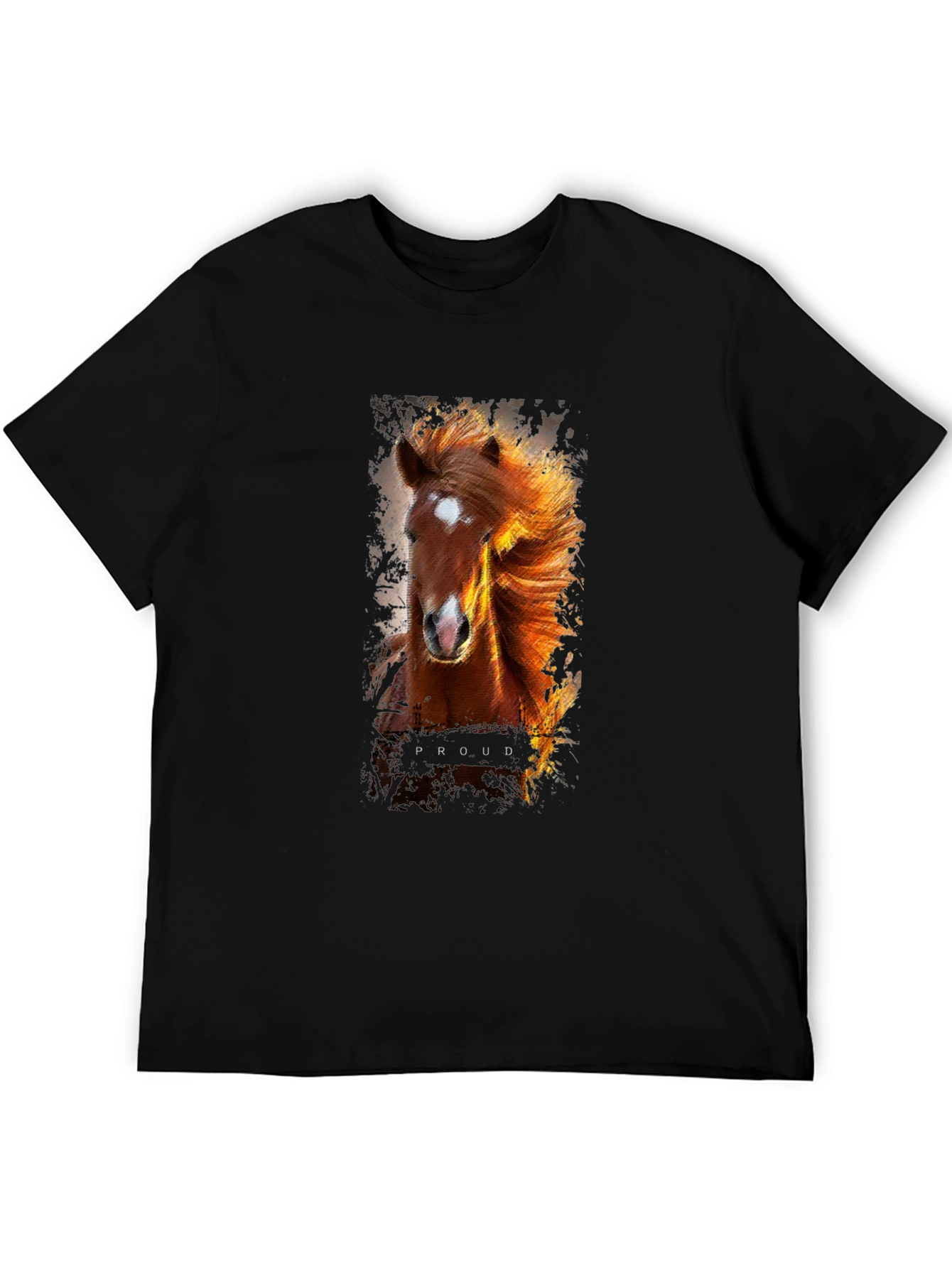 Proud Horse Graphic Print Black T-Shirt