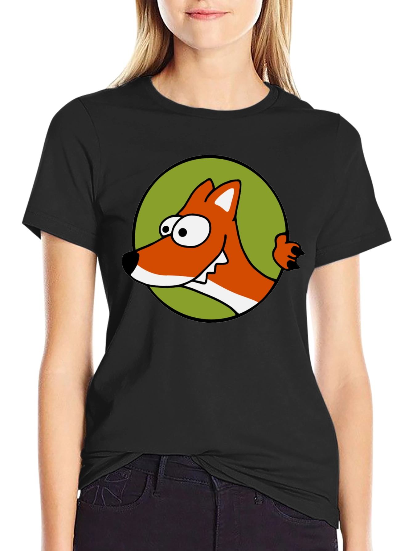 Cartoon Fox Graphic T-Shirt - Black