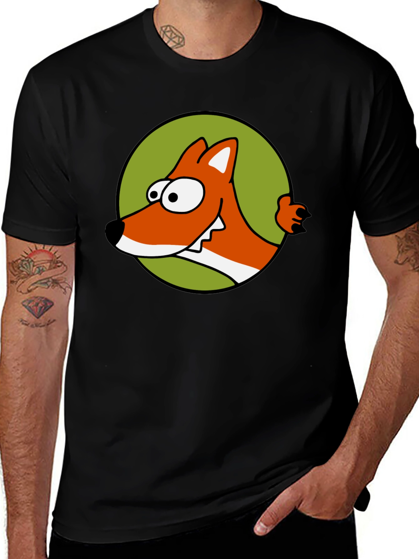 Cartoon Fox Graphic T-Shirt - Black