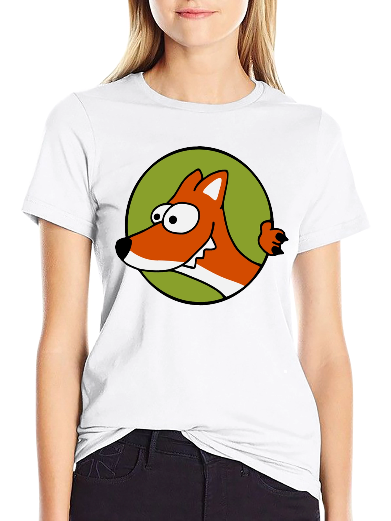 Cartoon Fox Graphic T-Shirt - Black