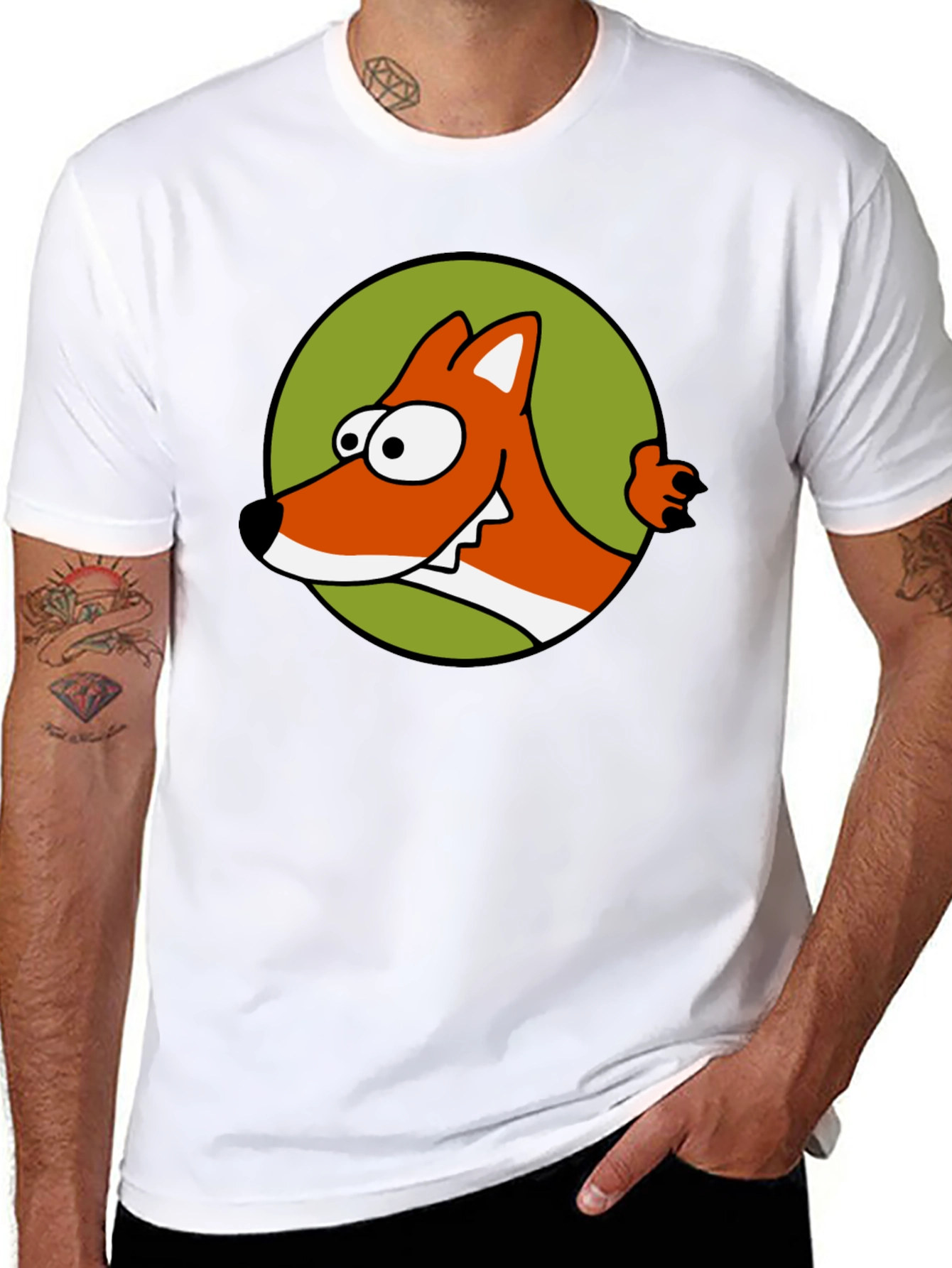 Cartoon Fox Graphic T-Shirt - Black