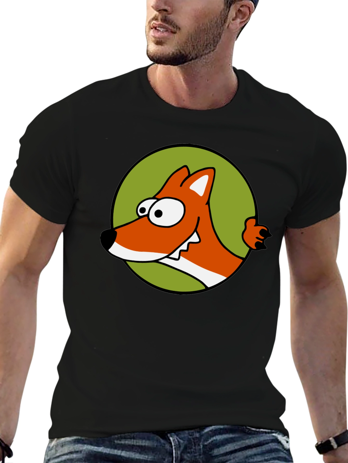 Cartoon Fox Graphic T-Shirt - Black