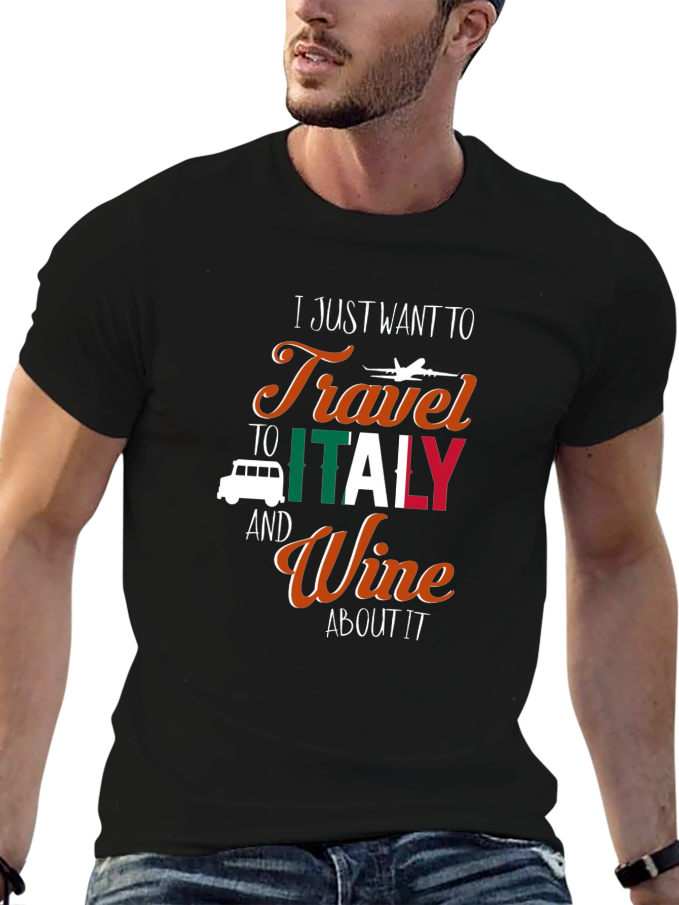 Italy Travel Wine Black Graphic Tee Shirt