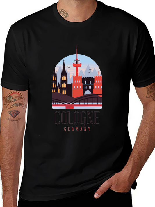 Cologne Germany Cityscape Graphic Tee - Black