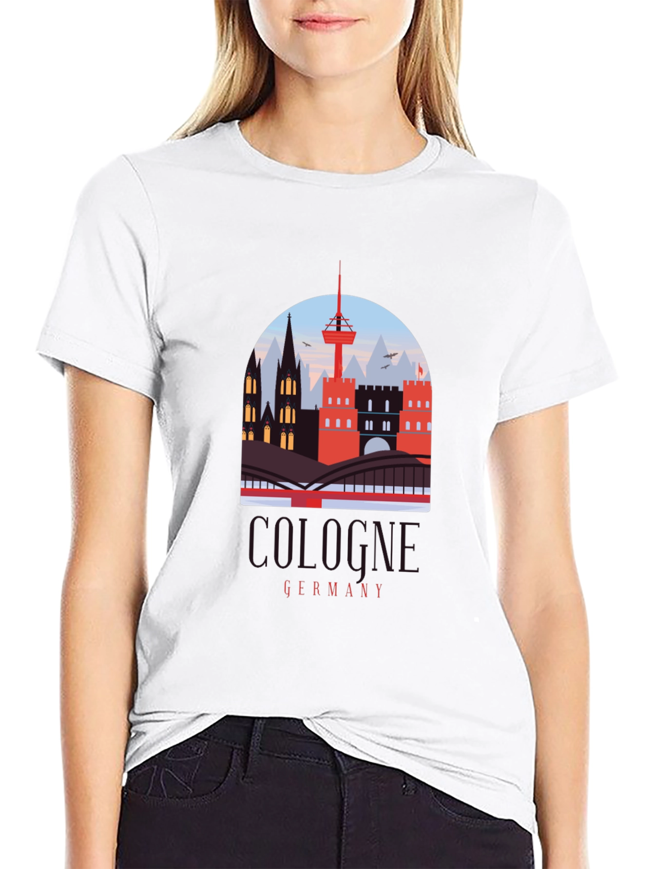 Cologne Germany Cityscape Graphic Tee - Black