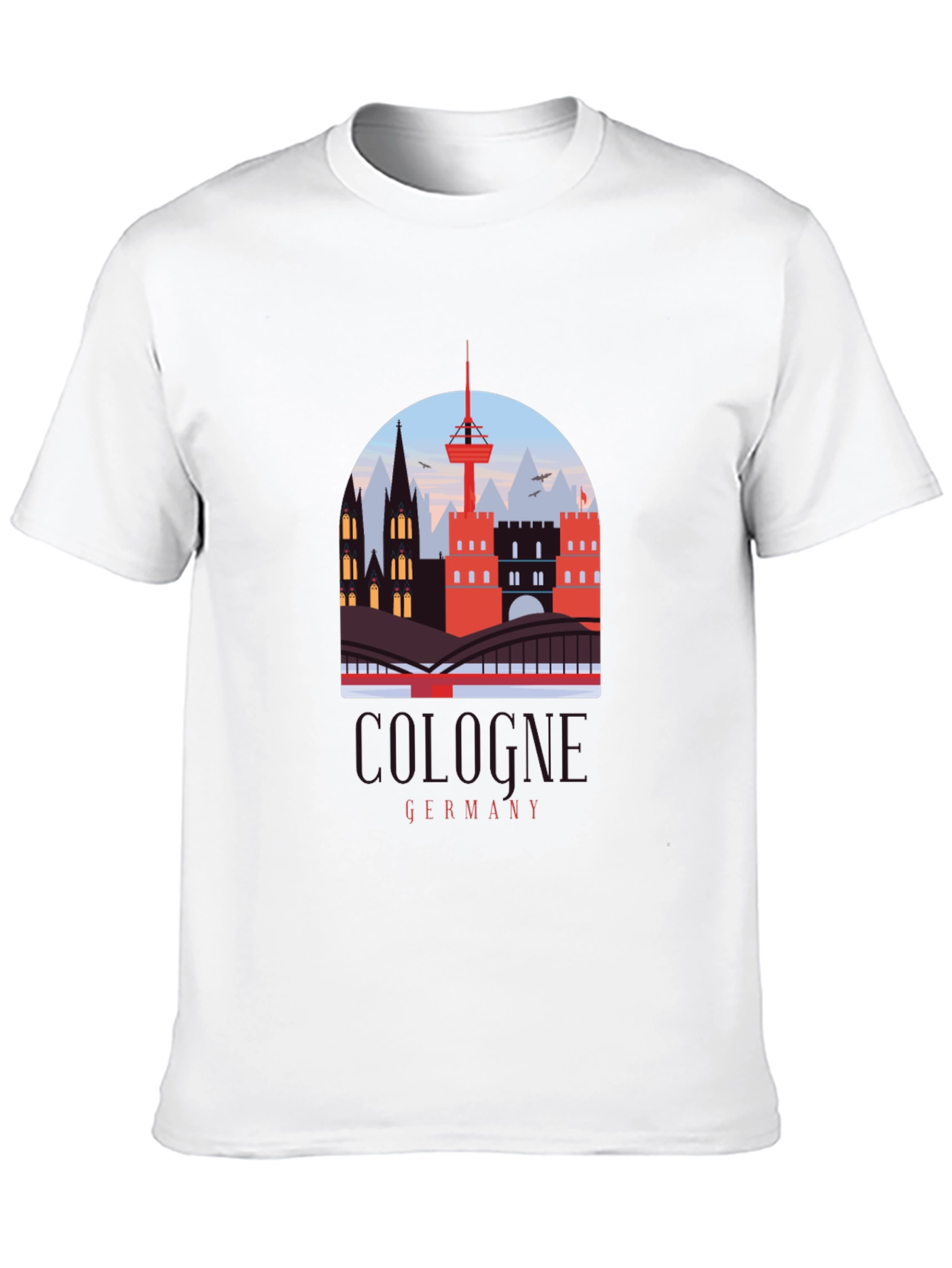 Cologne Germany Cityscape Graphic Tee - Black