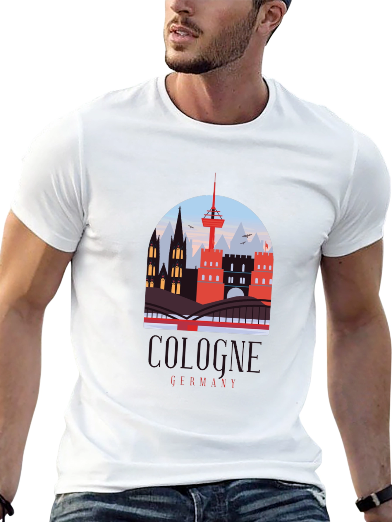 Cologne Germany Cityscape Graphic Tee - Black