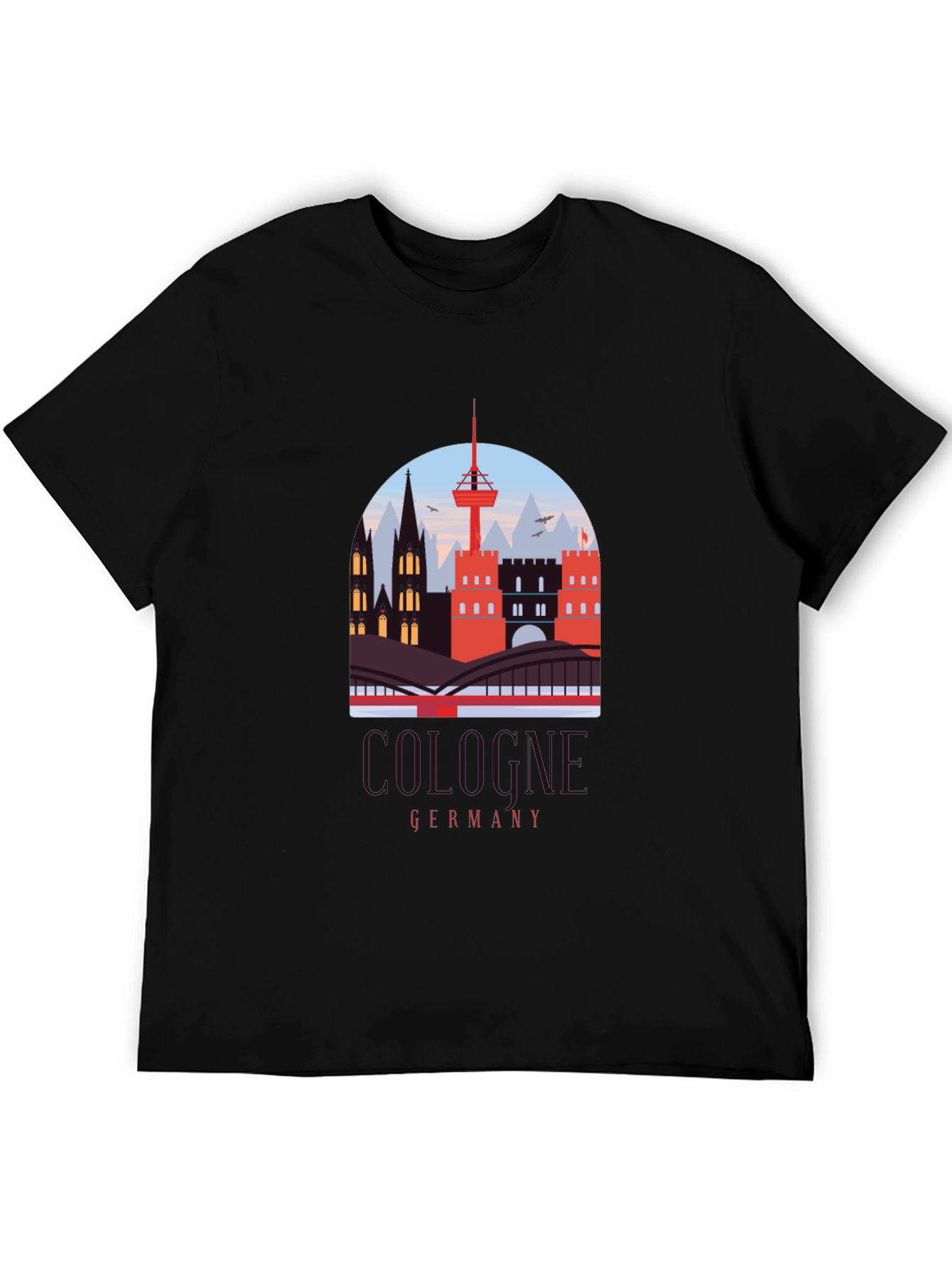 Cologne Germany Cityscape Graphic Tee - Black