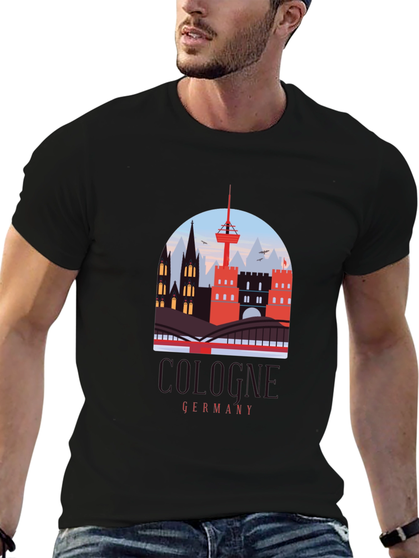 Cologne Germany Cityscape Graphic Tee - Black
