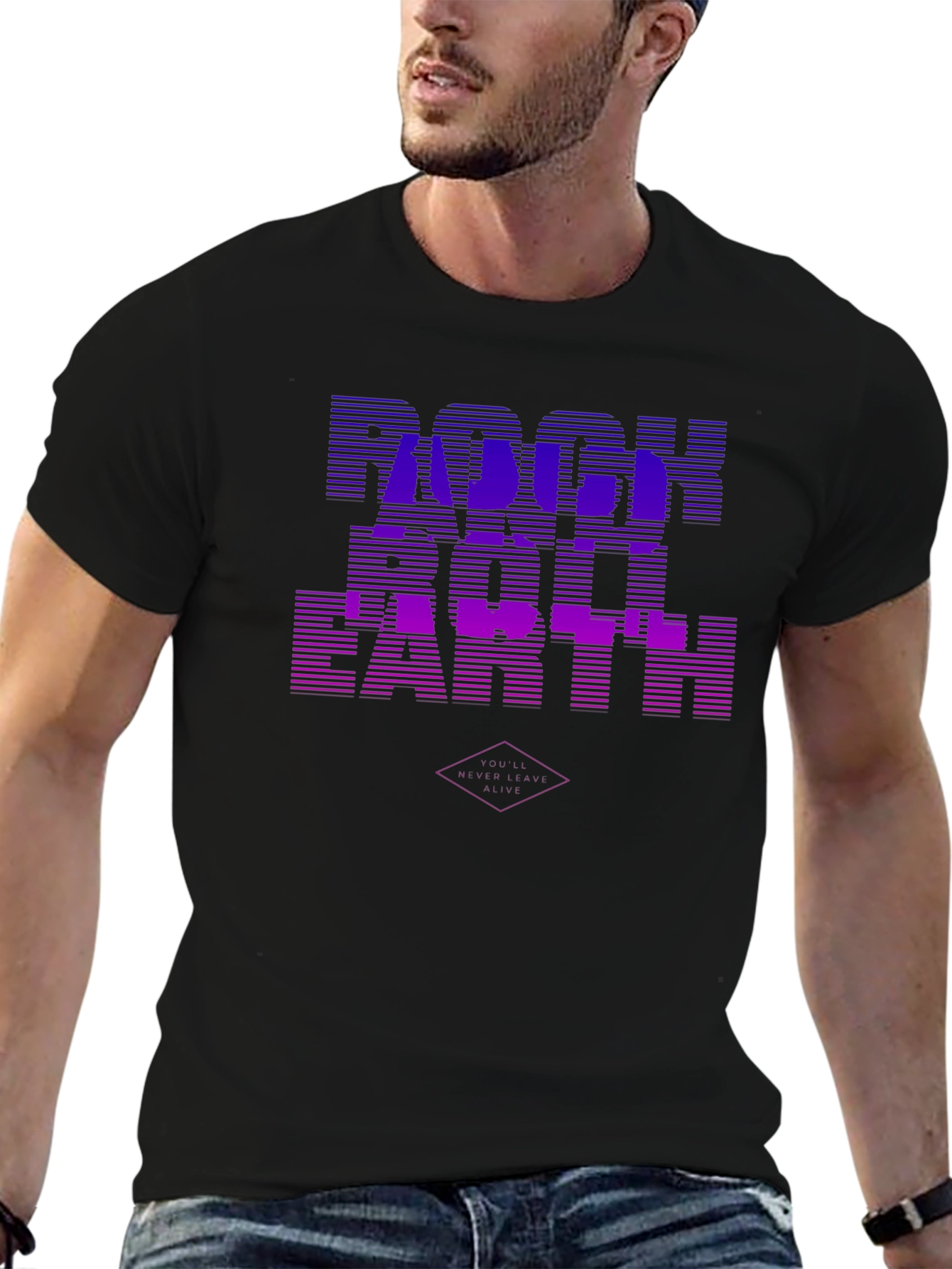 Rock Roll Earth Graphic Black T-Shirt