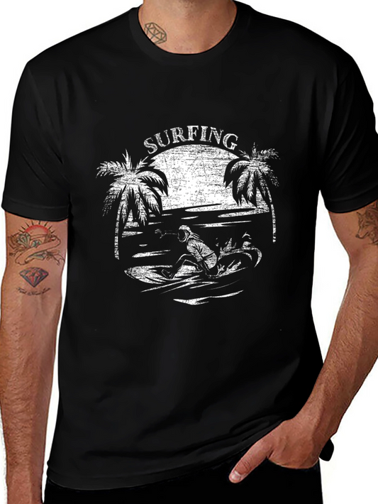 Surfing Graphic T-Shirt - Black Cotton Tee