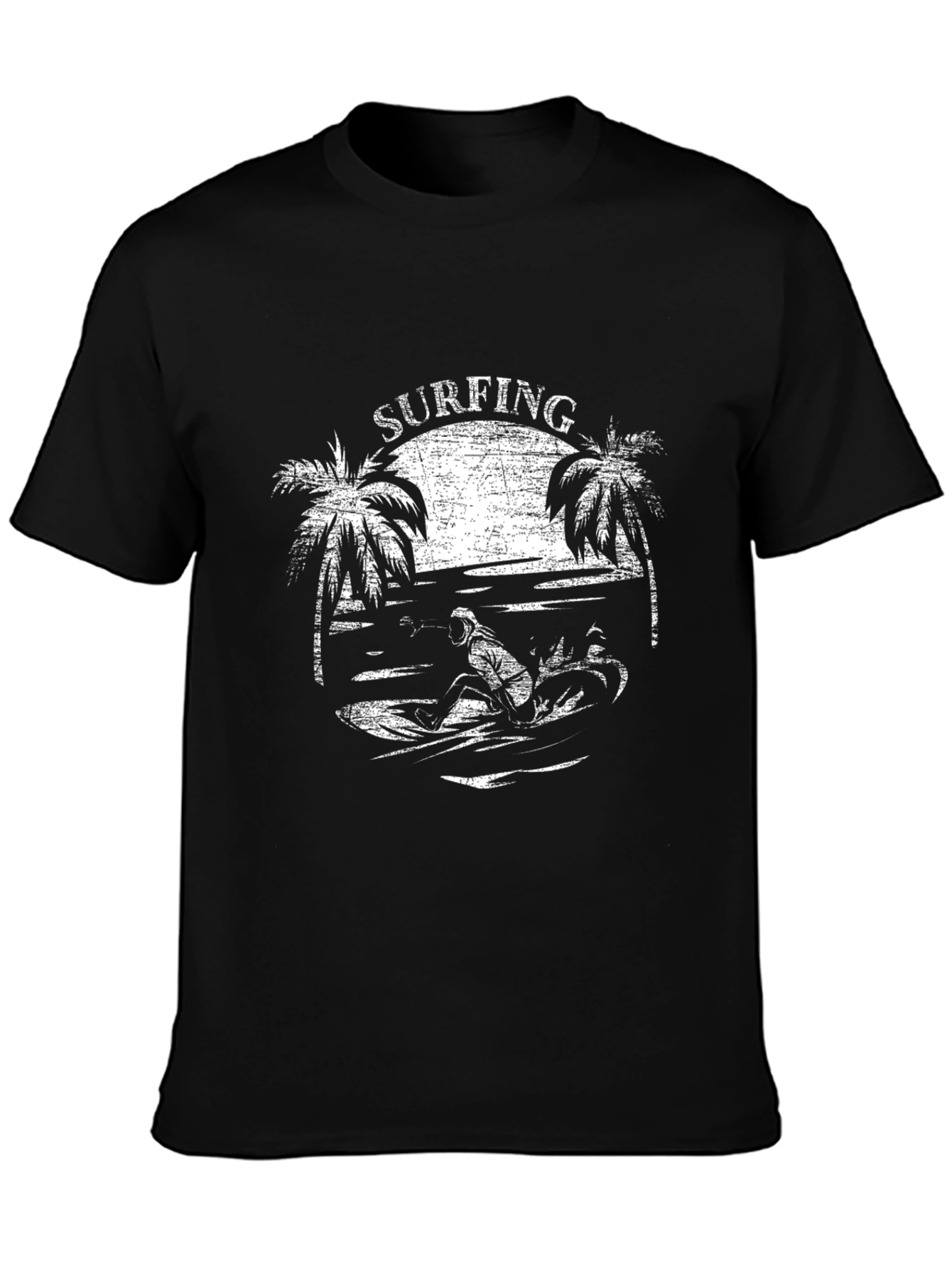 Surfing Graphic T-Shirt - Black Cotton Tee