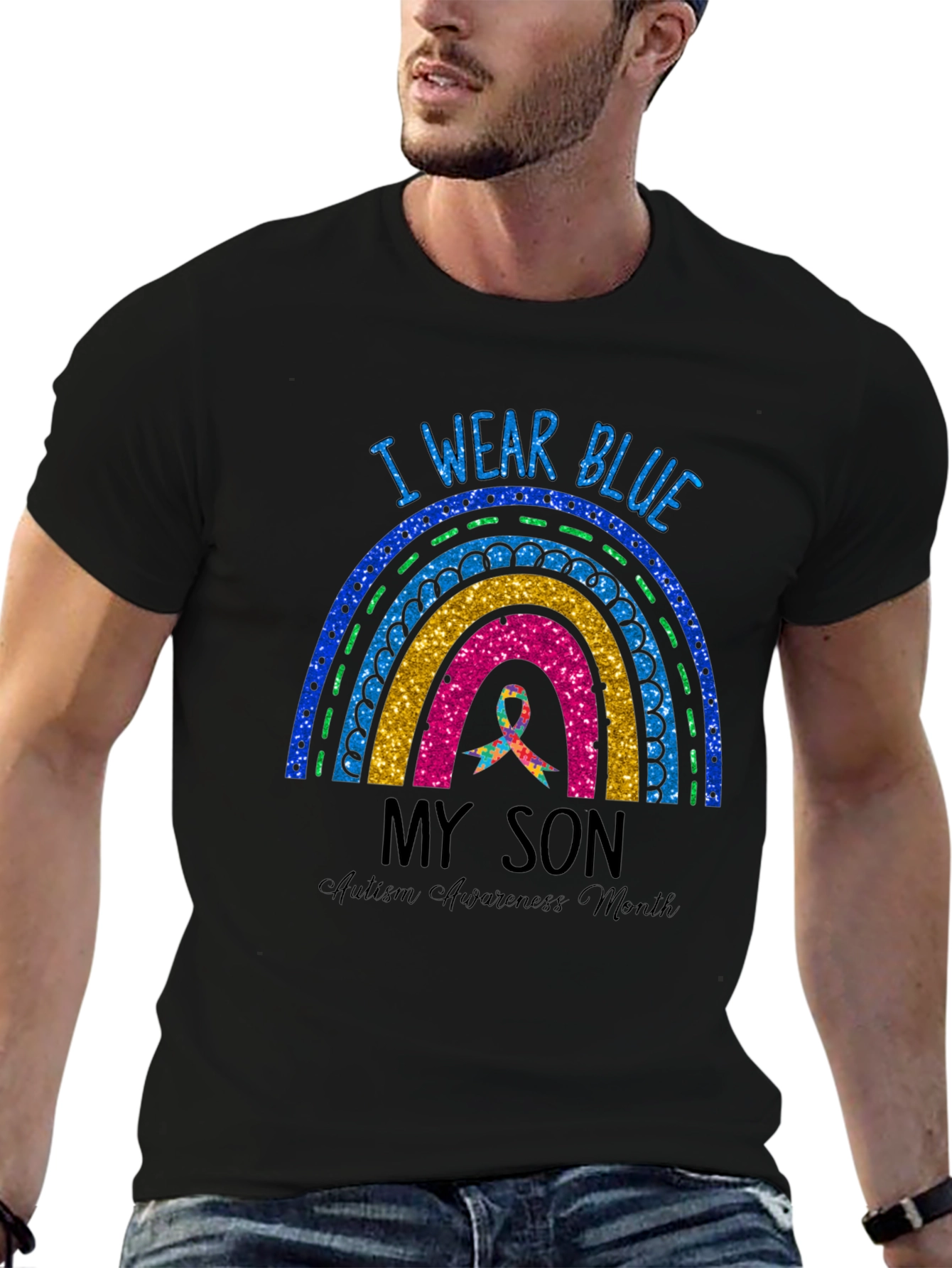 Autism Awareness I Wear Blue Rainbow T-Shirt