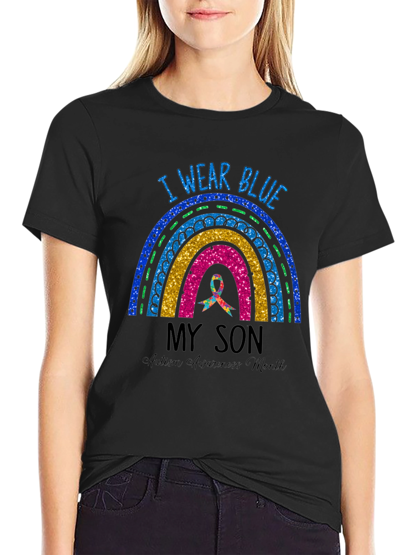 Autism Awareness I Wear Blue Rainbow T-Shirt