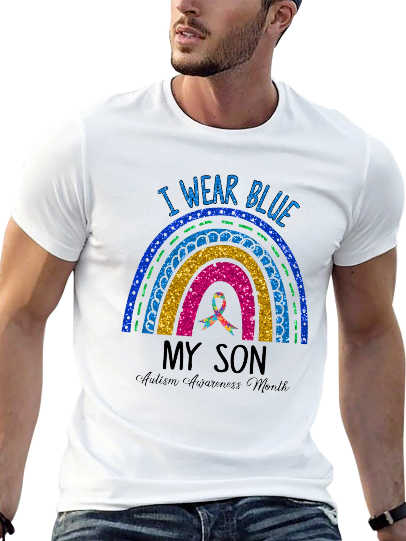 Autism Awareness I Wear Blue Rainbow T-Shirt