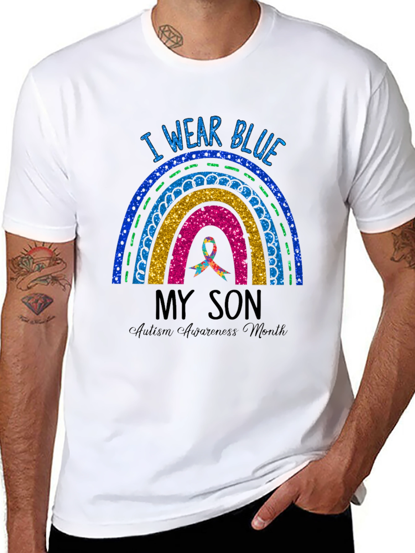 Autism Awareness I Wear Blue Rainbow T-Shirt