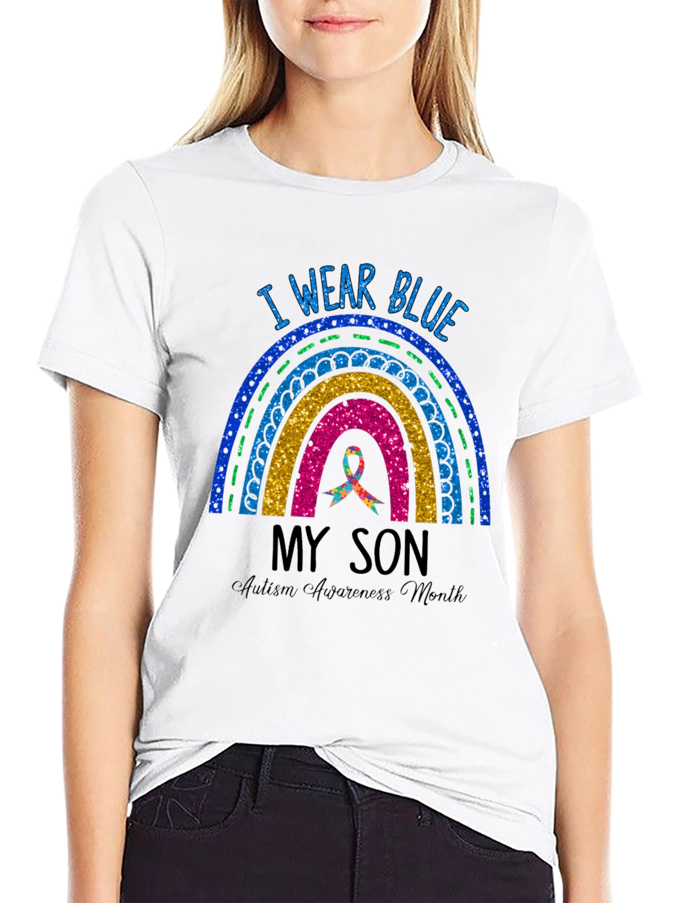 Autism Awareness I Wear Blue Rainbow T-Shirt
