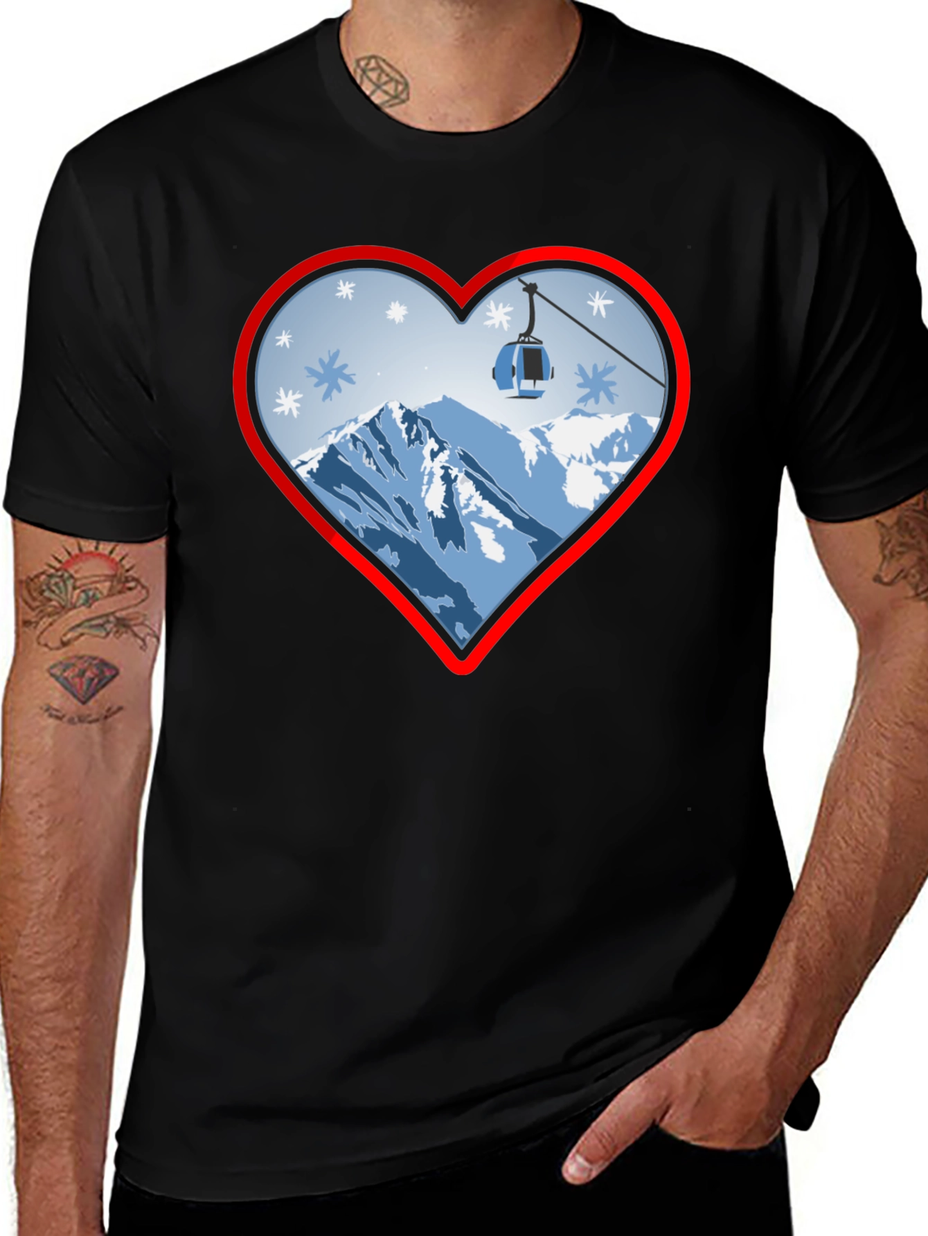 Heart Ski Lift Graphic Tee - Black