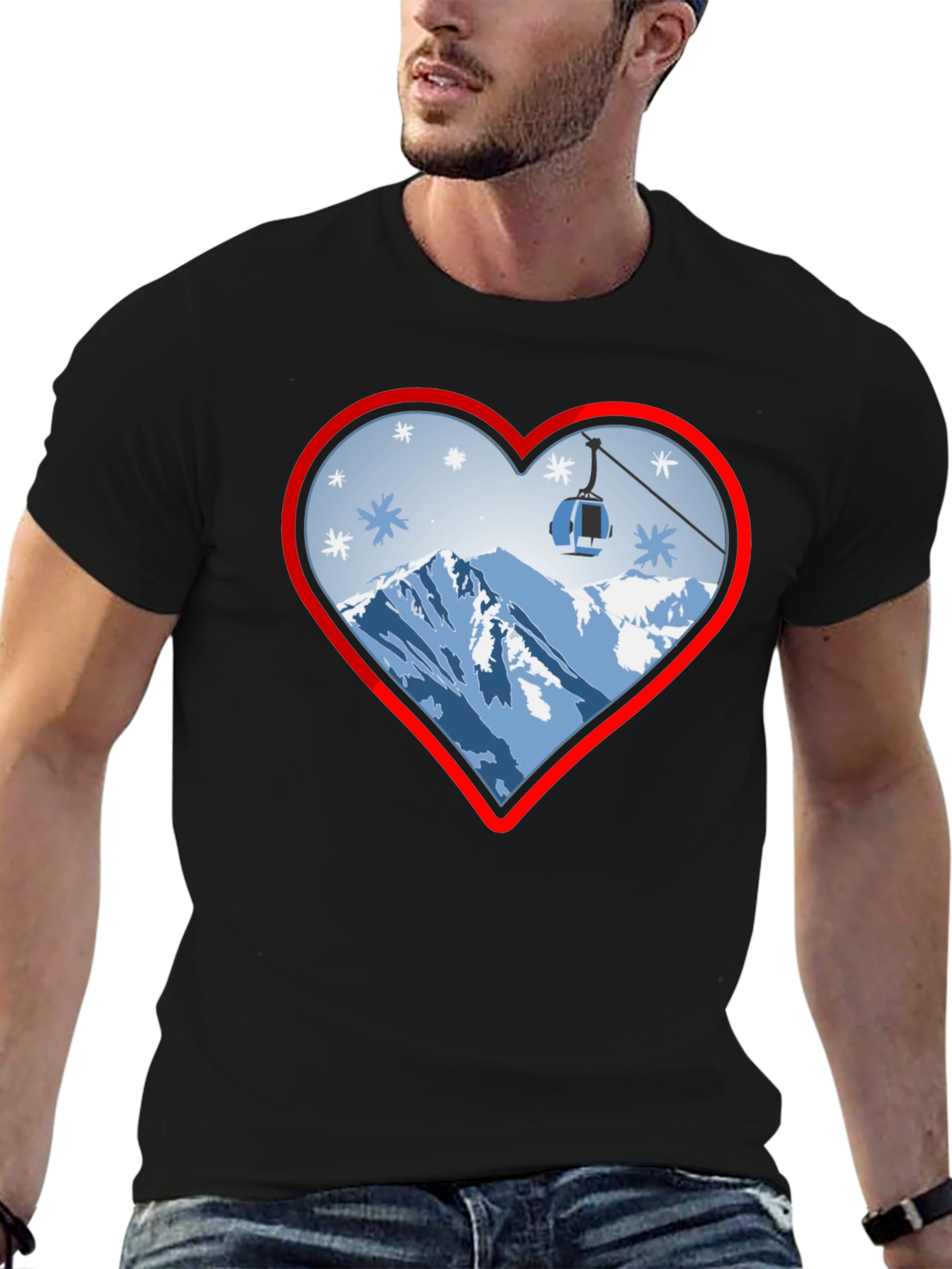 Heart Ski Lift Graphic Tee - Black