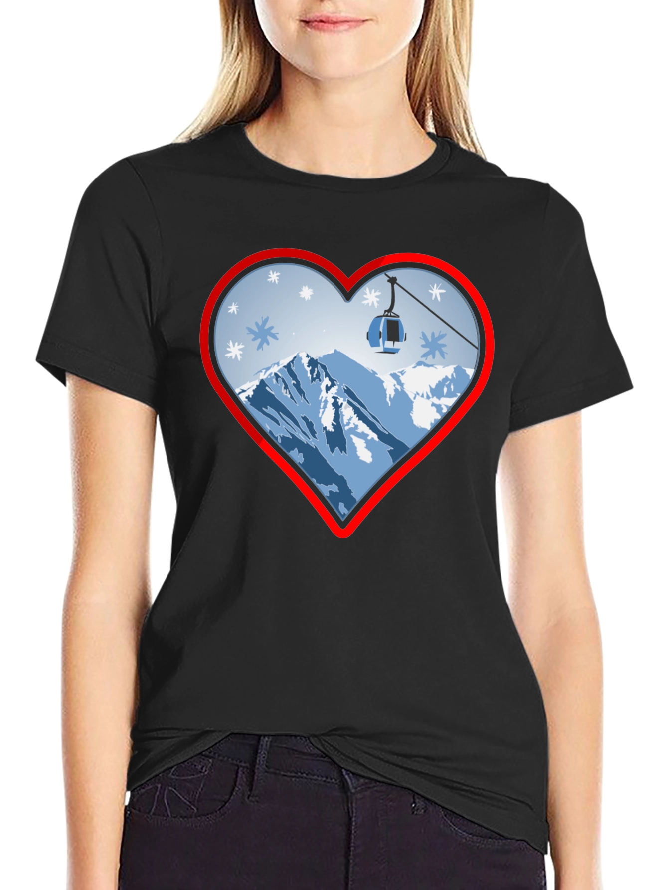 Heart Ski Lift Graphic Tee - Black